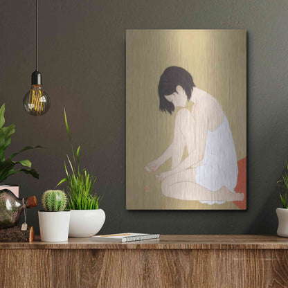 Luxe Metal Art 'A Woman Painting a Pedicure' by Sai Tamiya, Metal Wall Art,12x16