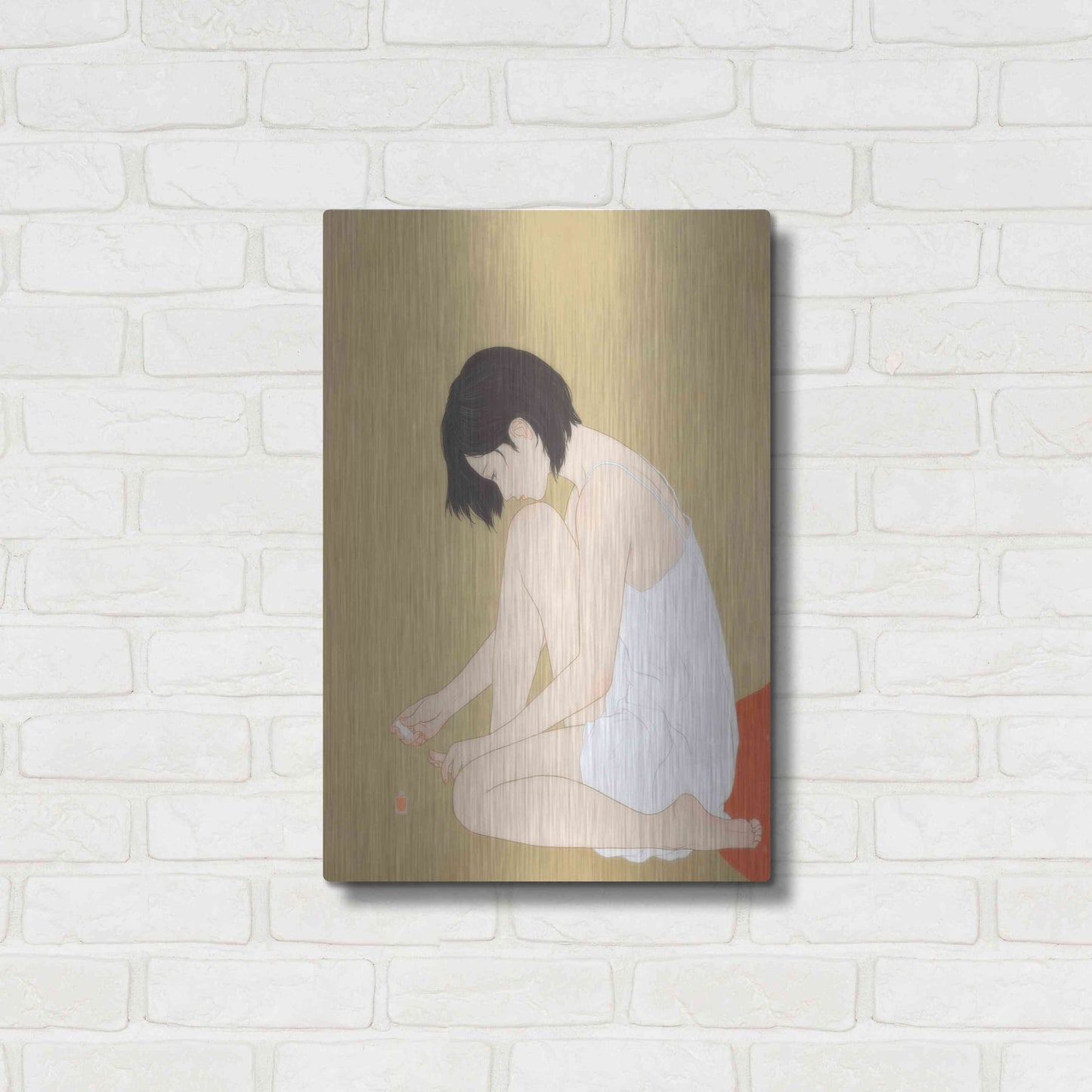 Luxe Metal Art 'A Woman Painting a Pedicure' by Sai Tamiya, Metal Wall Art,16x24