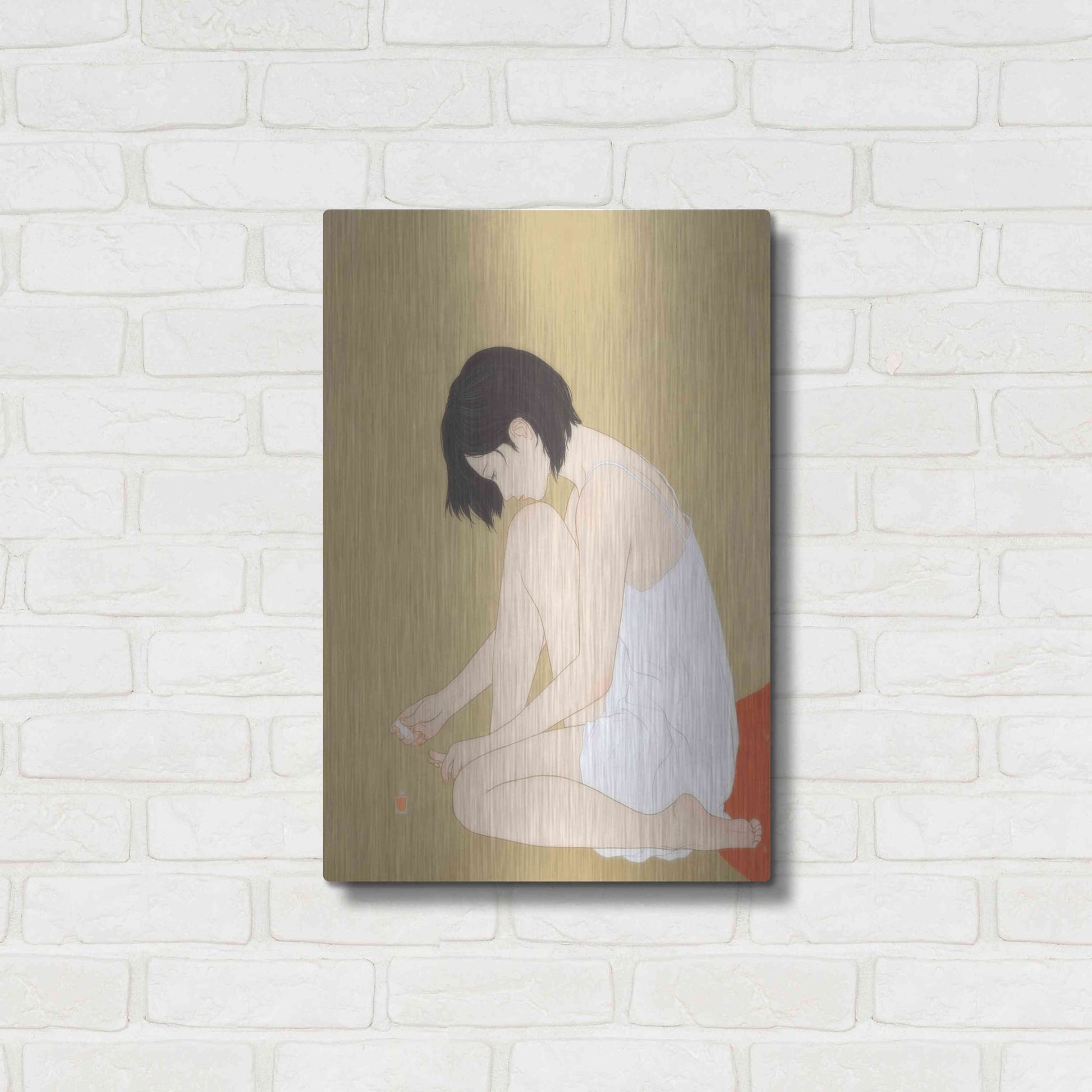 Luxe Metal Art 'A Woman Painting a Pedicure' by Sai Tamiya, Metal Wall Art,16x24