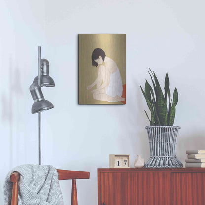 Luxe Metal Art 'A Woman Painting a Pedicure' by Sai Tamiya, Metal Wall Art,16x24