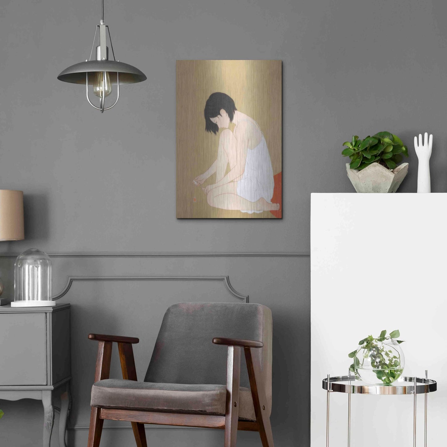 Luxe Metal Art 'A Woman Painting a Pedicure' by Sai Tamiya, Metal Wall Art,16x24