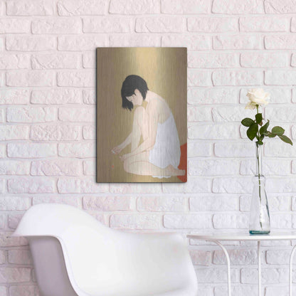 Luxe Metal Art 'A Woman Painting a Pedicure' by Sai Tamiya, Metal Wall Art,16x24