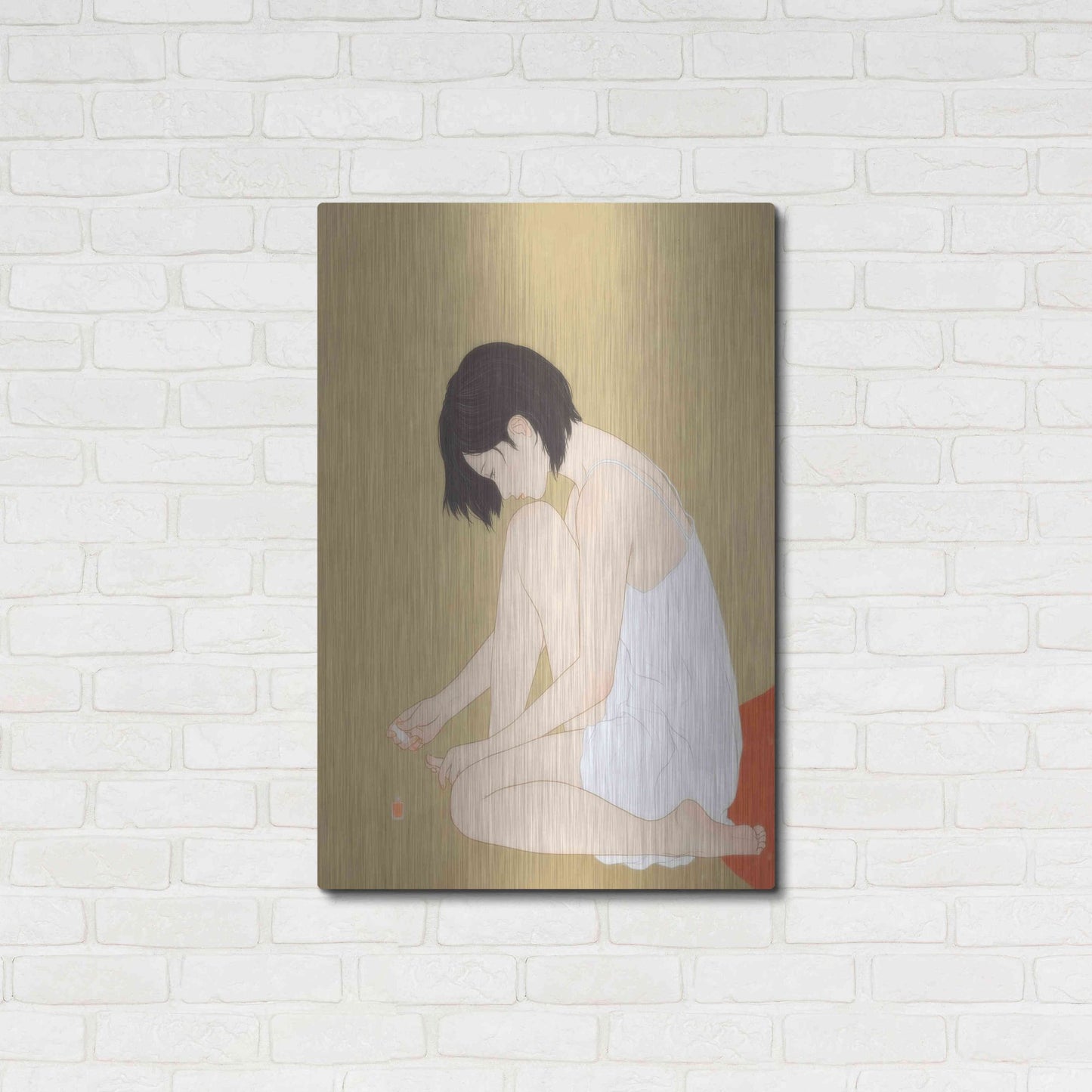 Luxe Metal Art 'A Woman Painting a Pedicure' by Sai Tamiya, Metal Wall Art,24x36