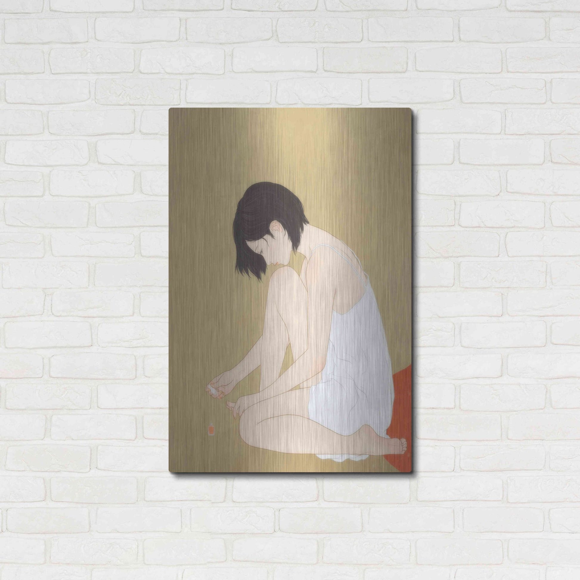 Luxe Metal Art 'A Woman Painting a Pedicure' by Sai Tamiya, Metal Wall Art,24x36