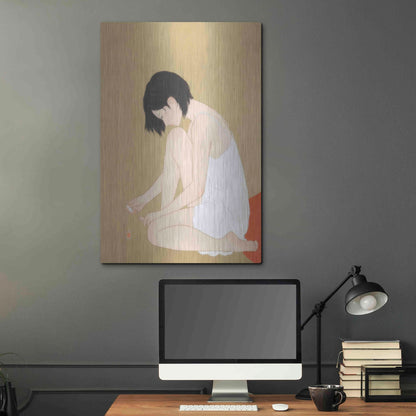 Luxe Metal Art 'A Woman Painting a Pedicure' by Sai Tamiya, Metal Wall Art,24x36