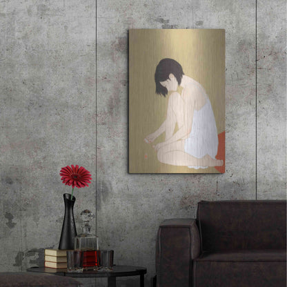 Luxe Metal Art 'A Woman Painting a Pedicure' by Sai Tamiya, Metal Wall Art,24x36