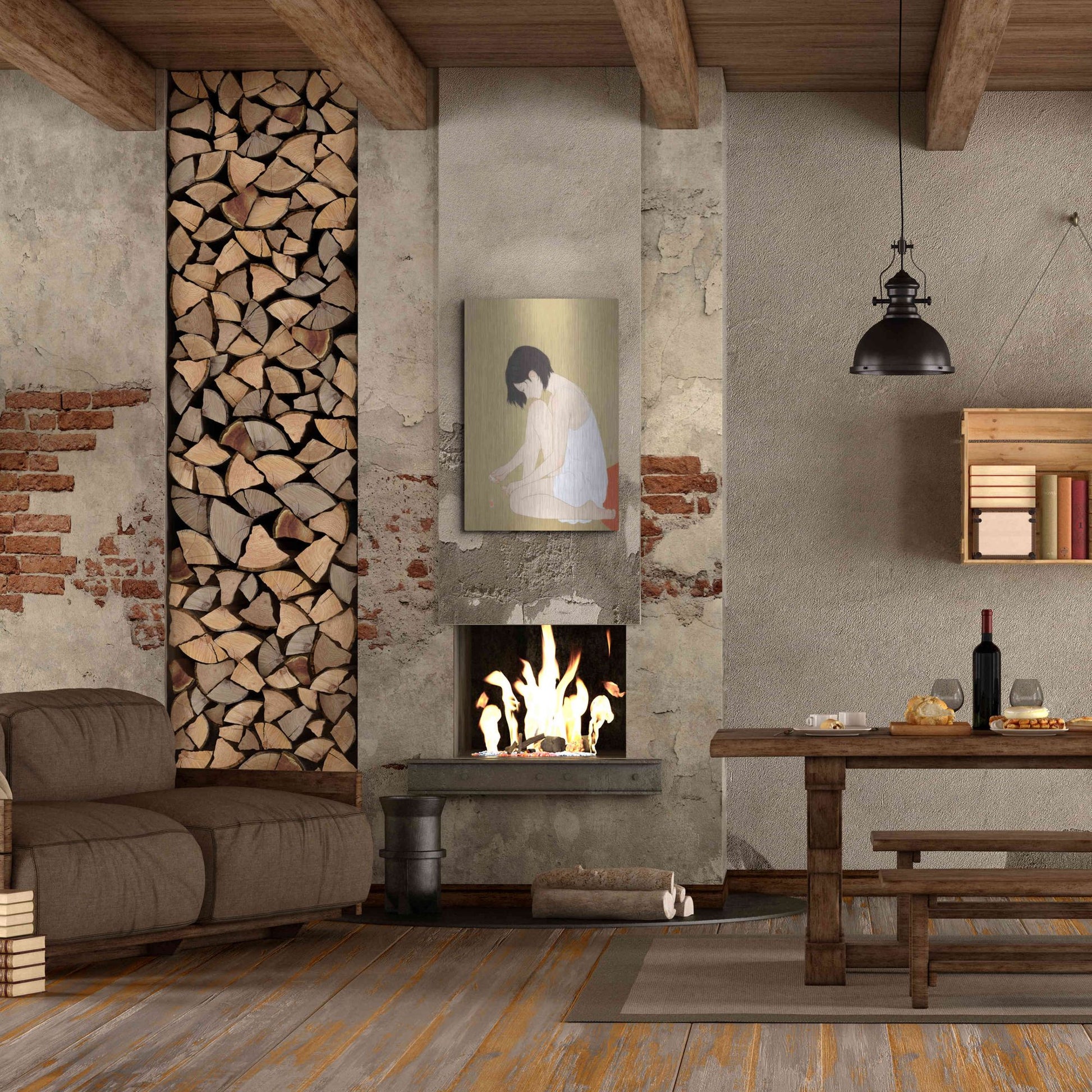 Luxe Metal Art 'A Woman Painting a Pedicure' by Sai Tamiya, Metal Wall Art,24x36