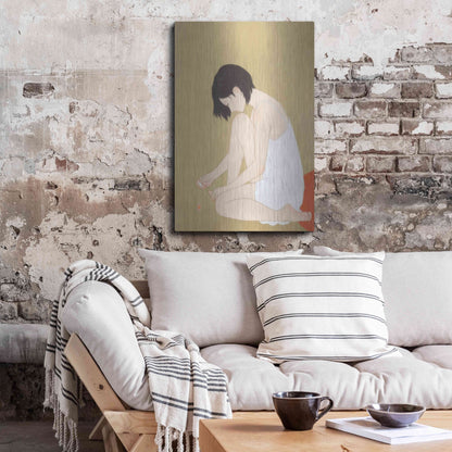 Luxe Metal Art 'A Woman Painting a Pedicure' by Sai Tamiya, Metal Wall Art,24x36