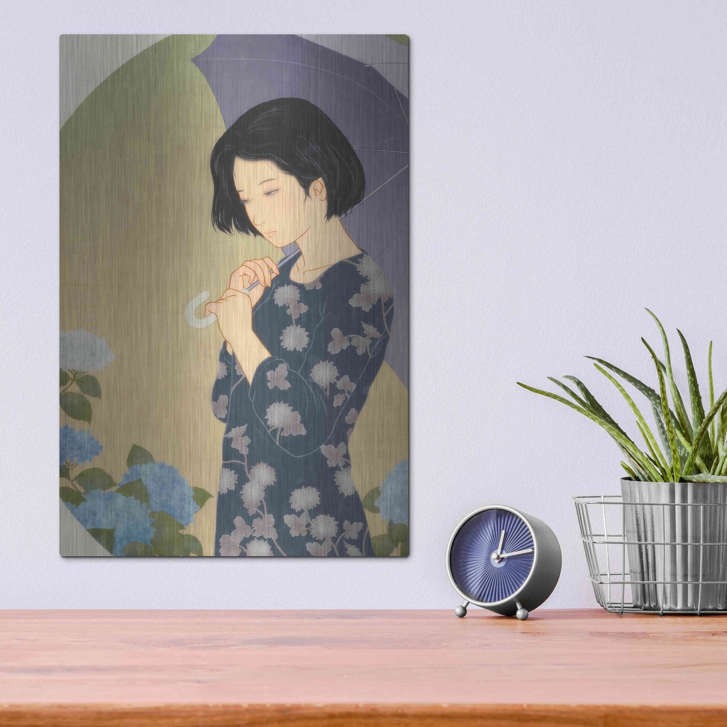 Luxe Metal Art 'Ajisai' by Sai Tamiya, Metal Wall Art,12x16