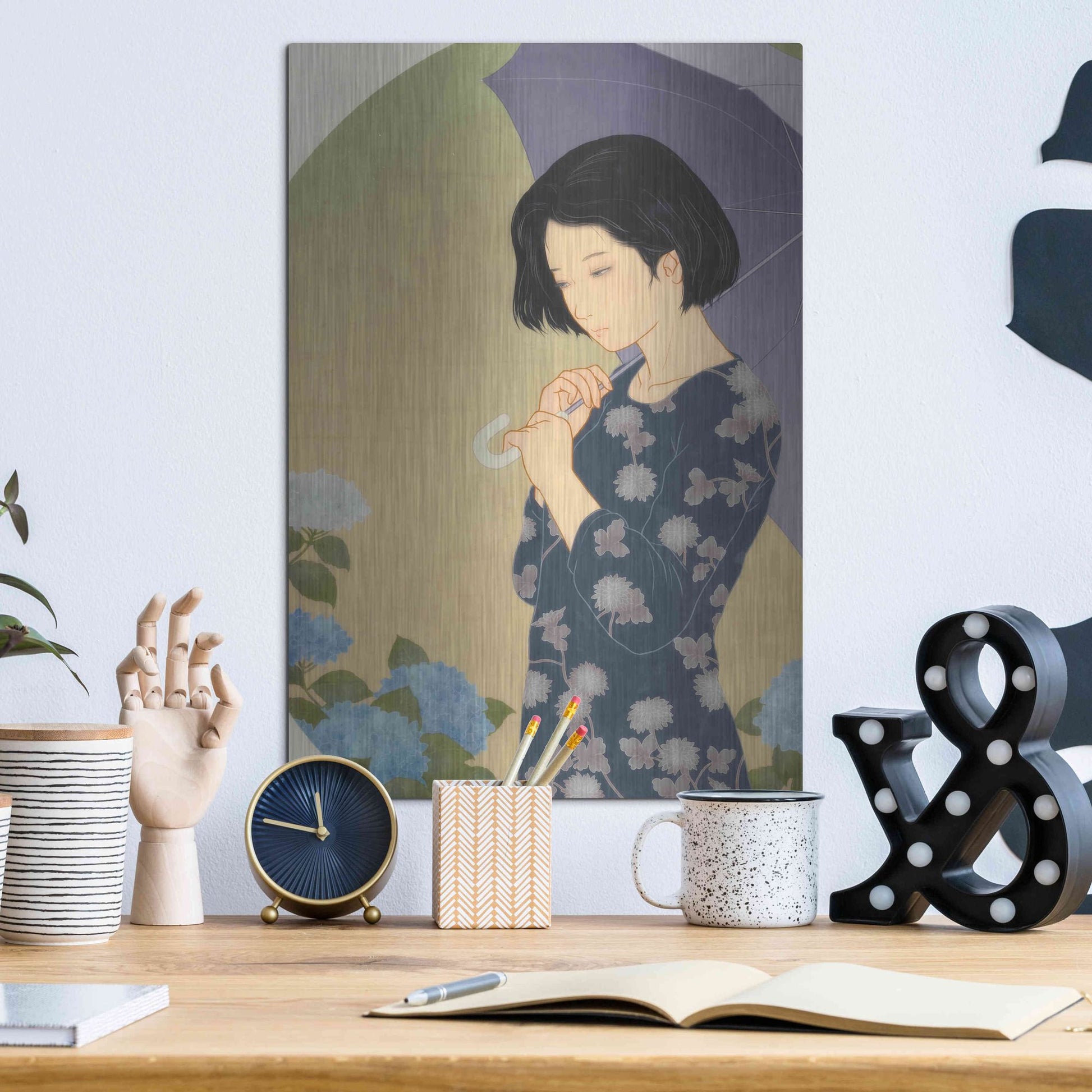 Luxe Metal Art 'Ajisai' by Sai Tamiya, Metal Wall Art,12x16