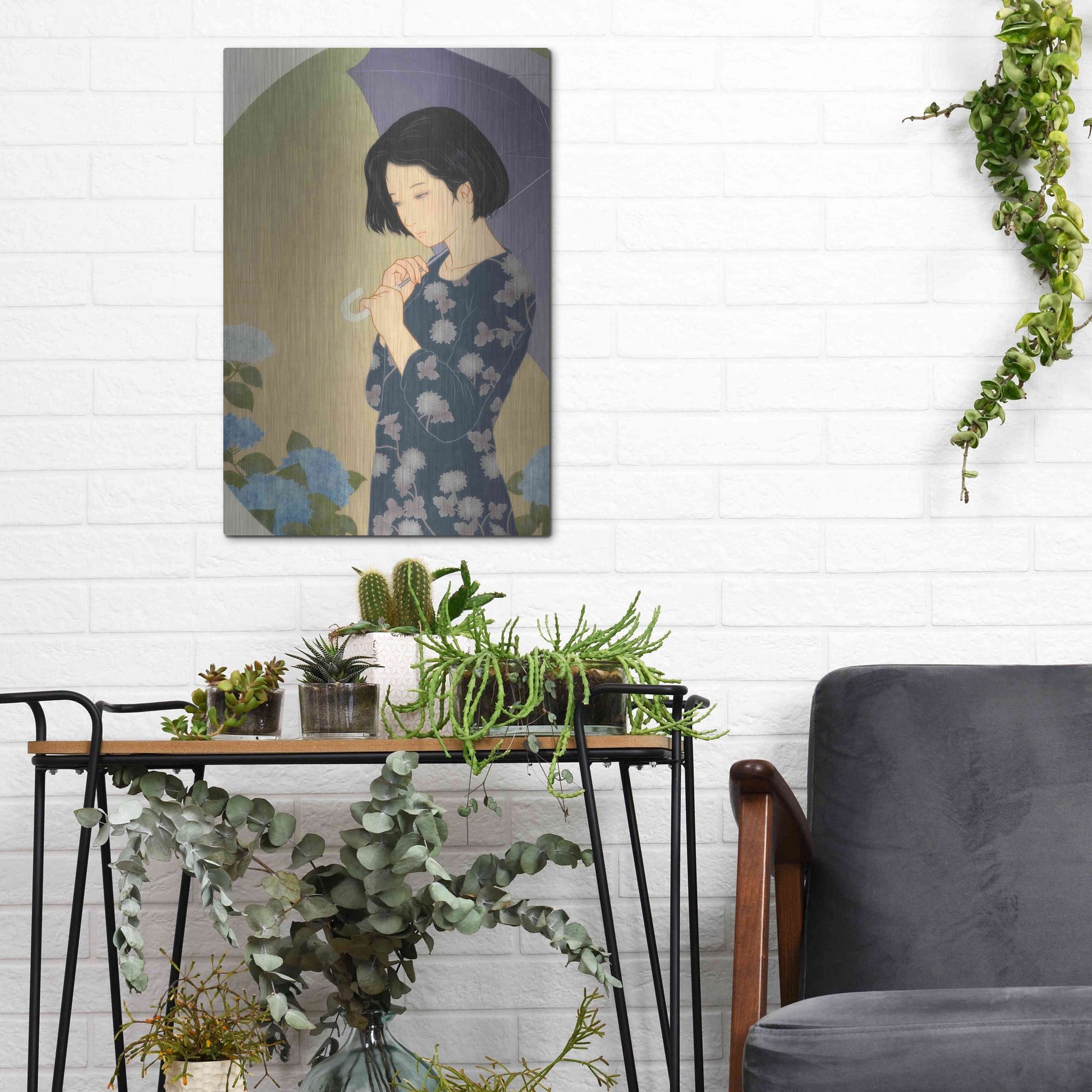 Luxe Metal Art 'Ajisai' by Sai Tamiya, Metal Wall Art,12x16