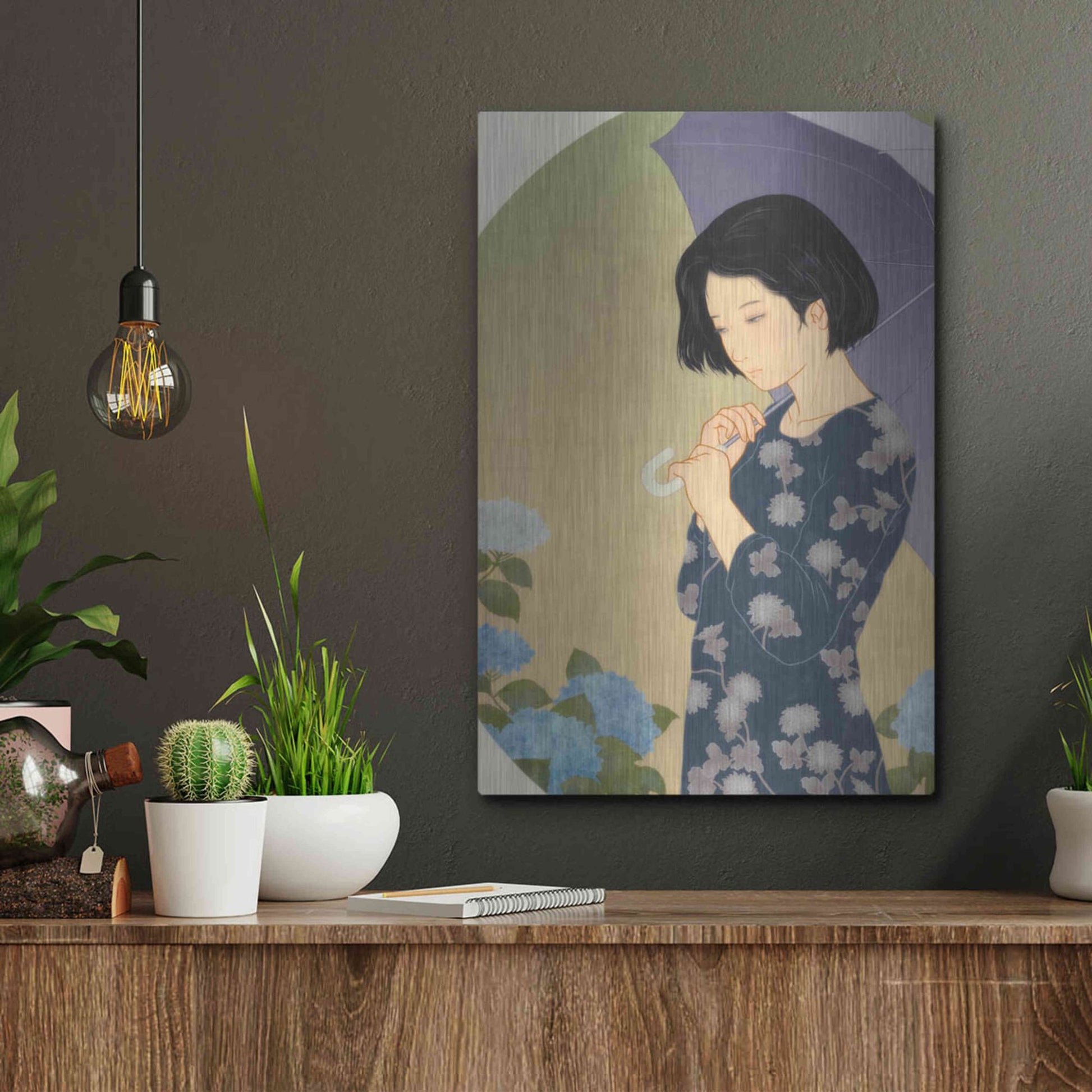 Luxe Metal Art 'Ajisai' by Sai Tamiya, Metal Wall Art,12x16