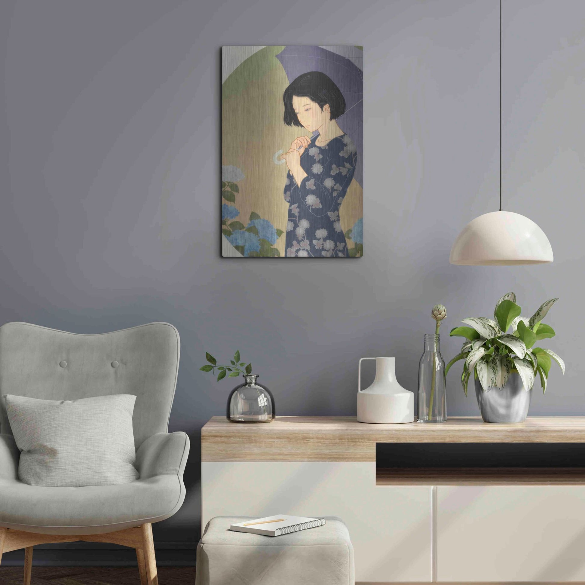 Luxe Metal Art 'Ajisai' by Sai Tamiya, Metal Wall Art,16x24