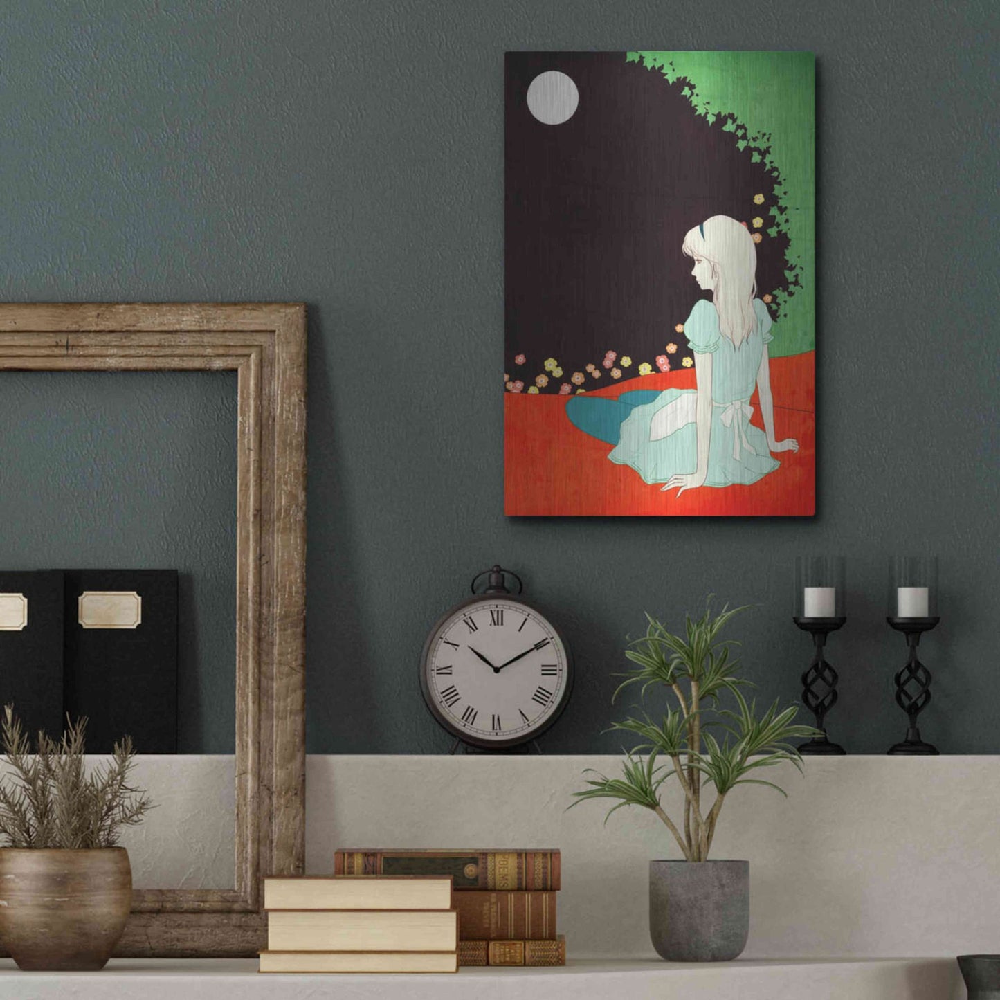 Luxe Metal Art 'Alice in the Moonlight' by Sai Tamiya, Metal Wall Art,12x16