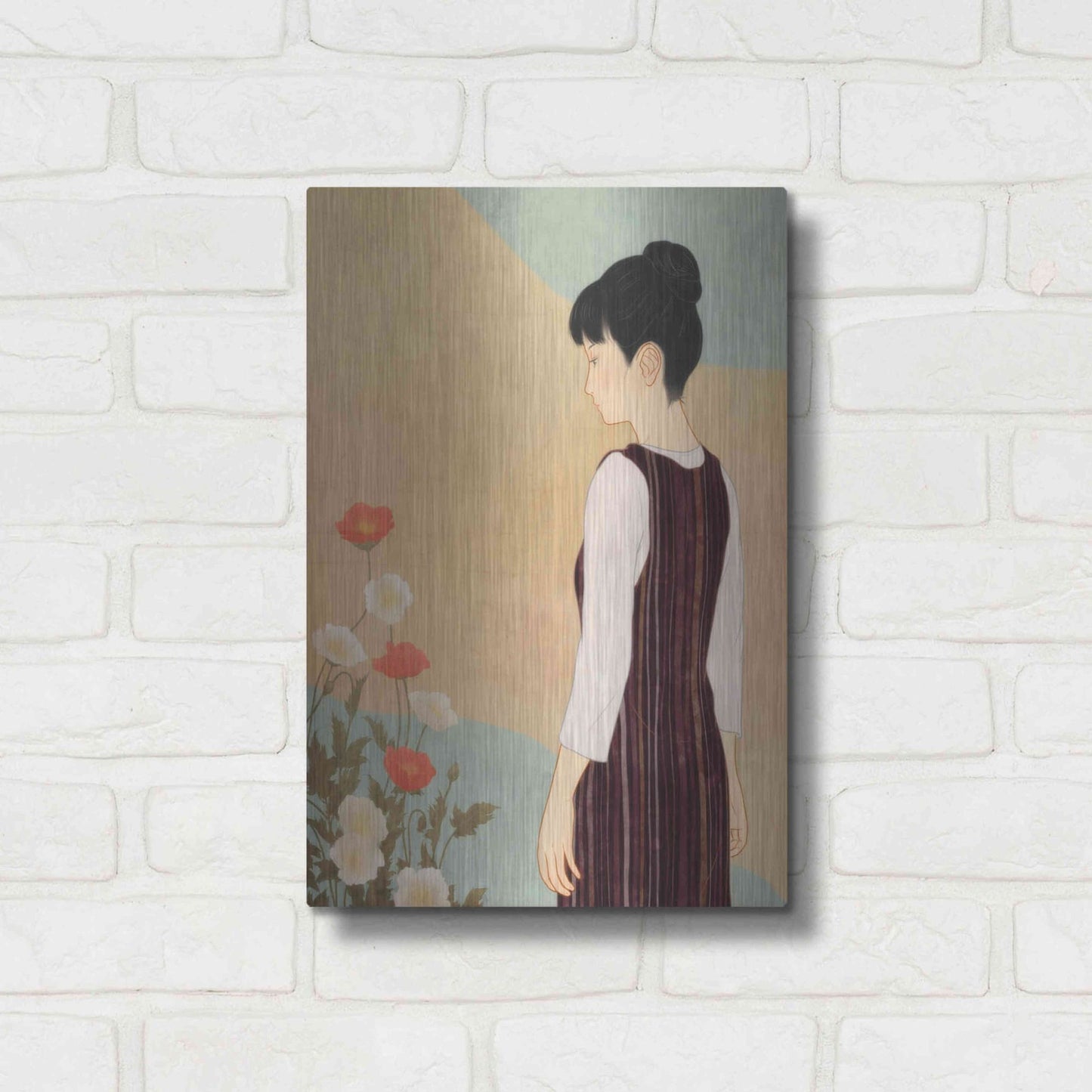 Luxe Metal Art 'Poppies and a Woman' by Sai Tamiya, Metal Wall Art,12x16