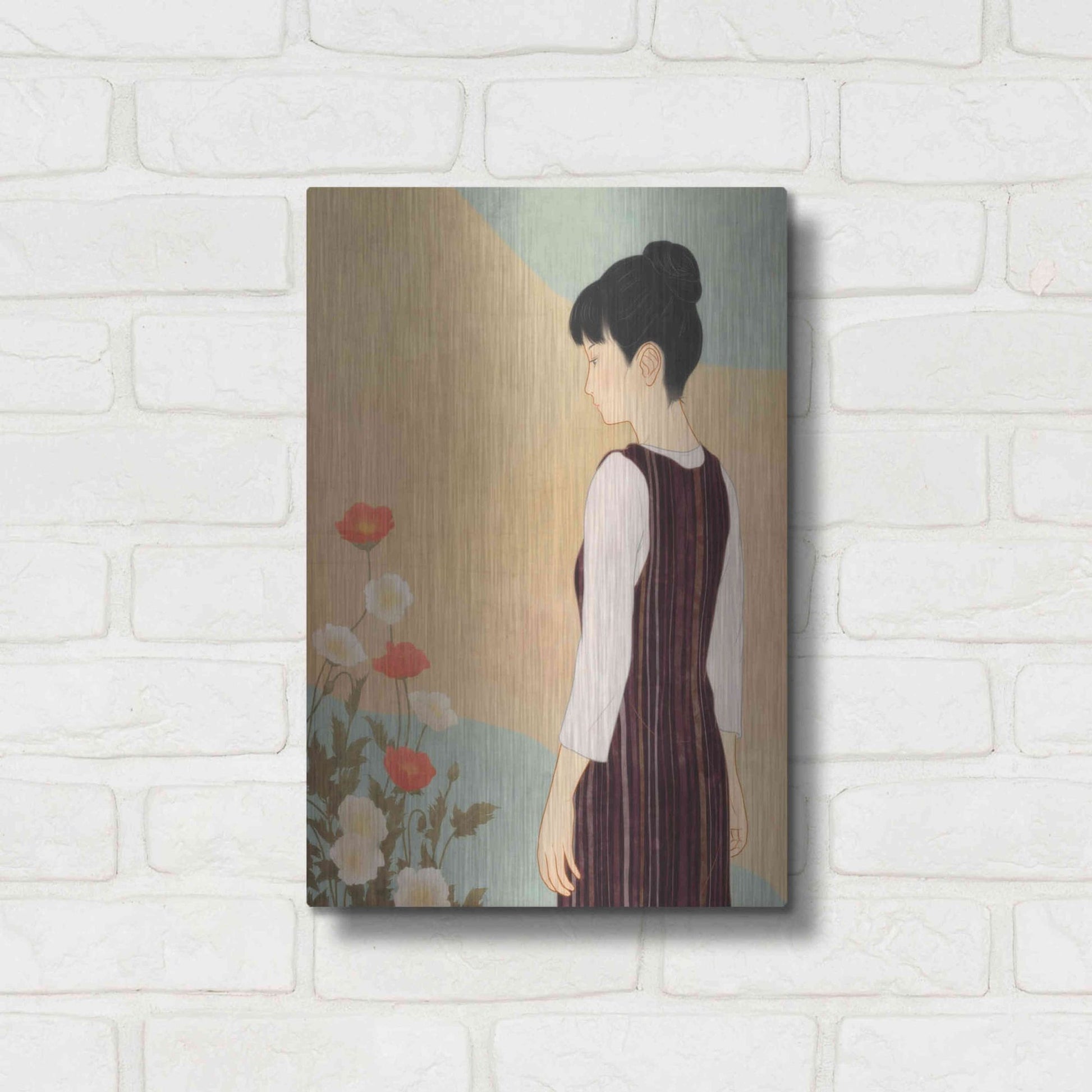 Luxe Metal Art 'Poppies and a Woman' by Sai Tamiya, Metal Wall Art,12x16