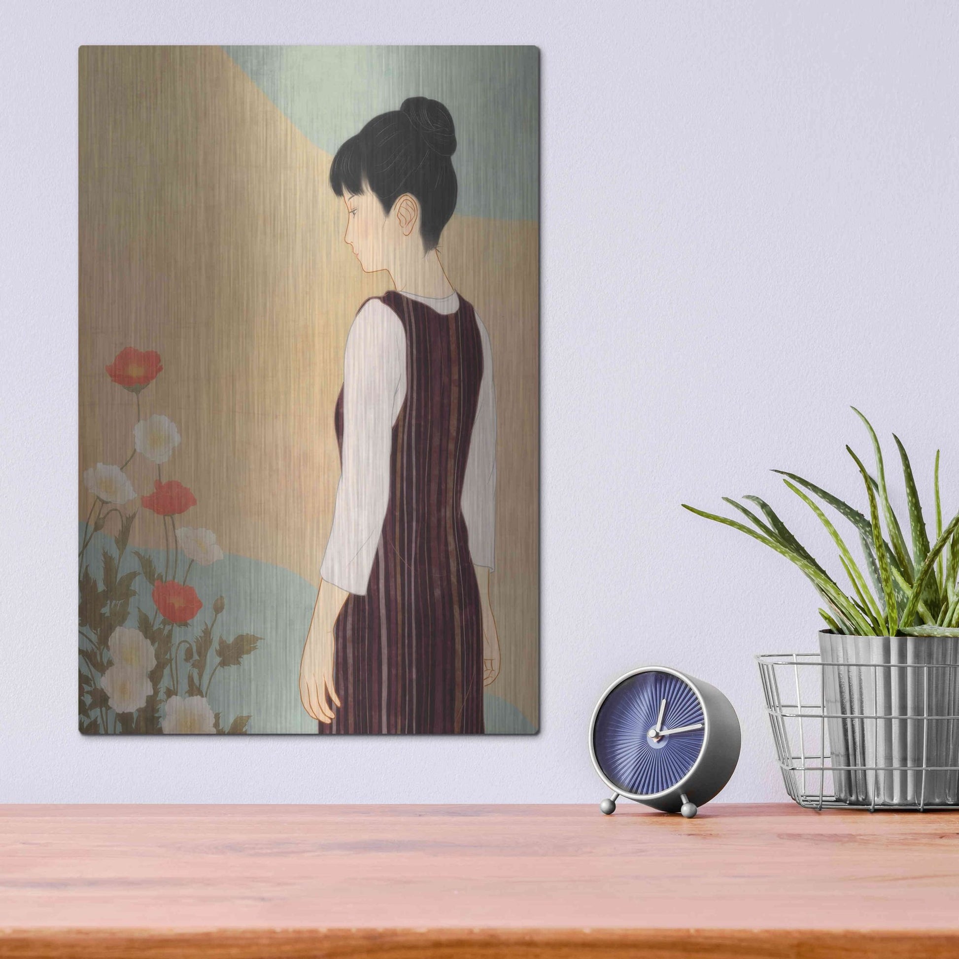 Luxe Metal Art 'Poppies and a Woman' by Sai Tamiya, Metal Wall Art,12x16