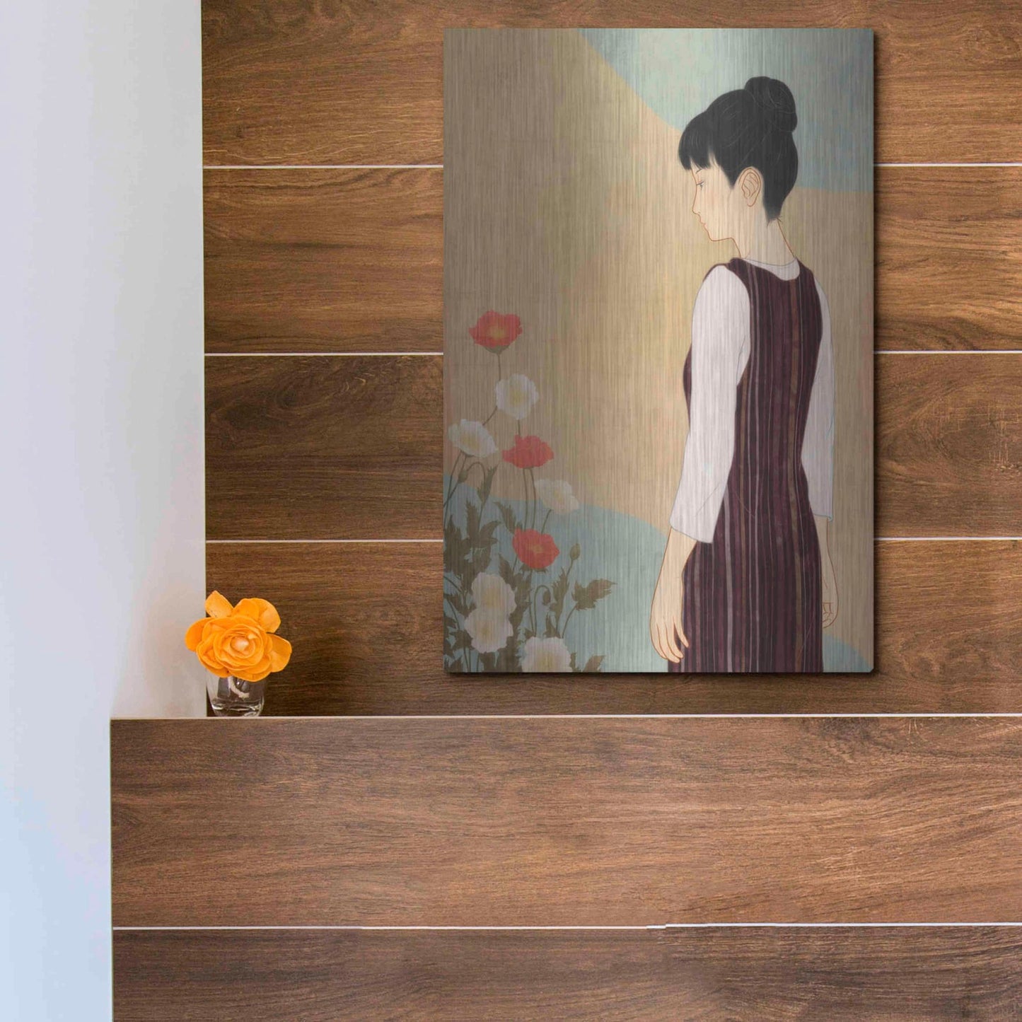 Luxe Metal Art 'Poppies and a Woman' by Sai Tamiya, Metal Wall Art,12x16