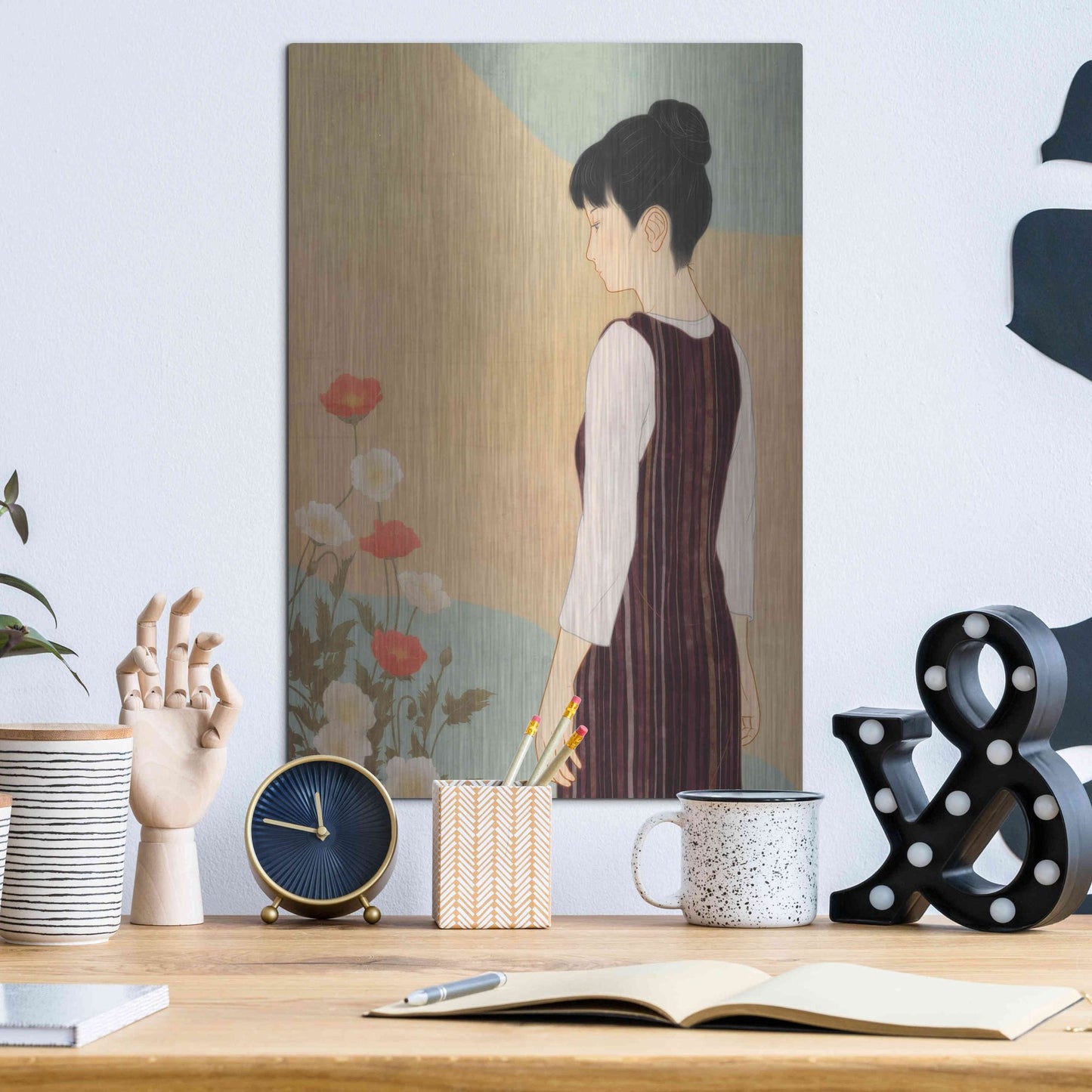 Luxe Metal Art 'Poppies and a Woman' by Sai Tamiya, Metal Wall Art,12x16