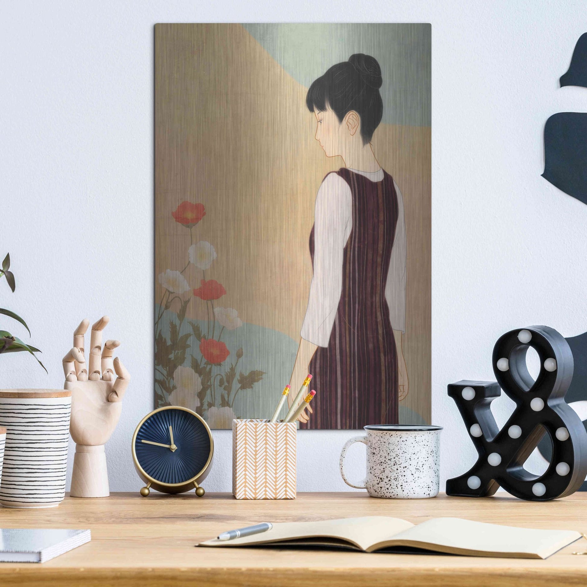 Luxe Metal Art 'Poppies and a Woman' by Sai Tamiya, Metal Wall Art,12x16