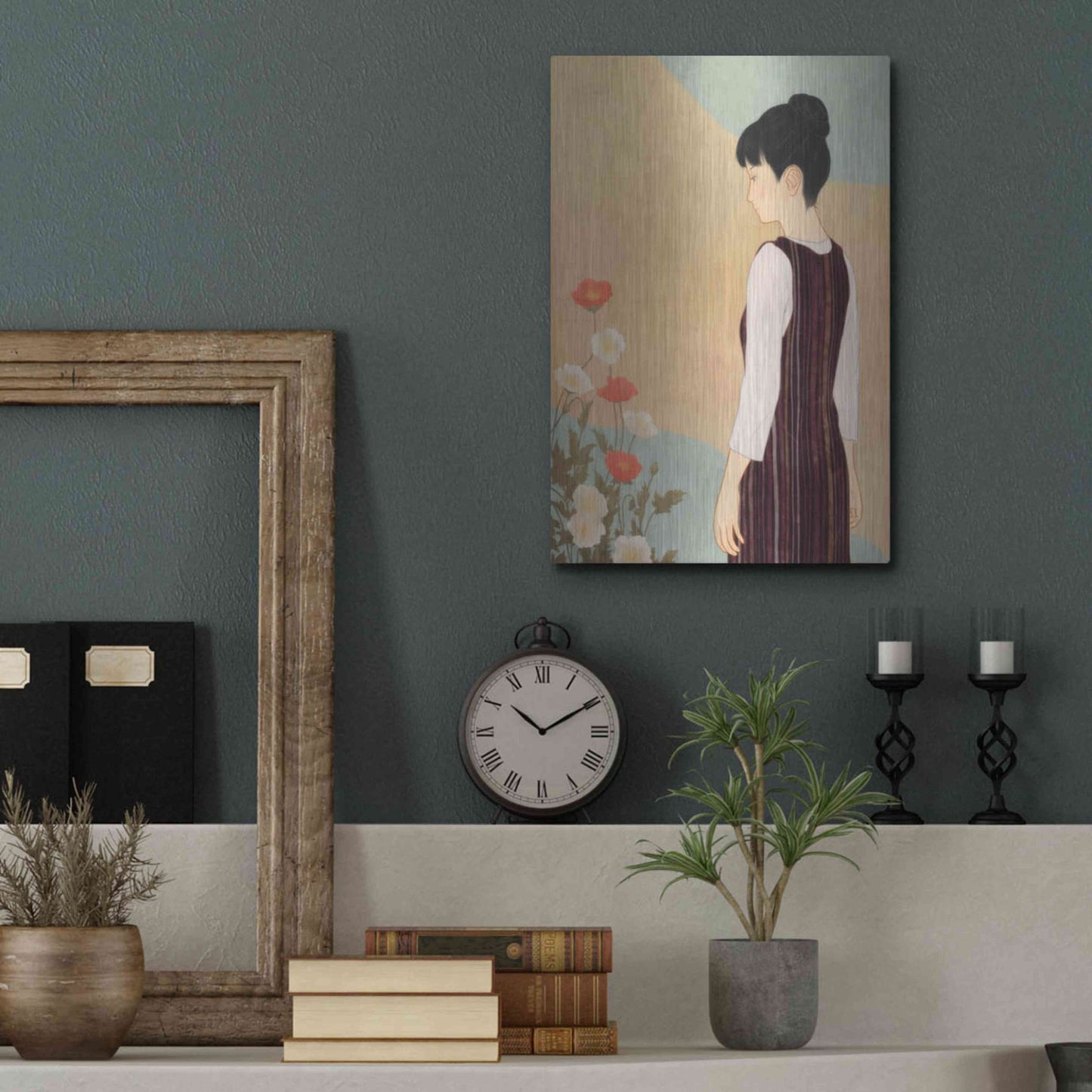 Luxe Metal Art 'Poppies and a Woman' by Sai Tamiya, Metal Wall Art,12x16