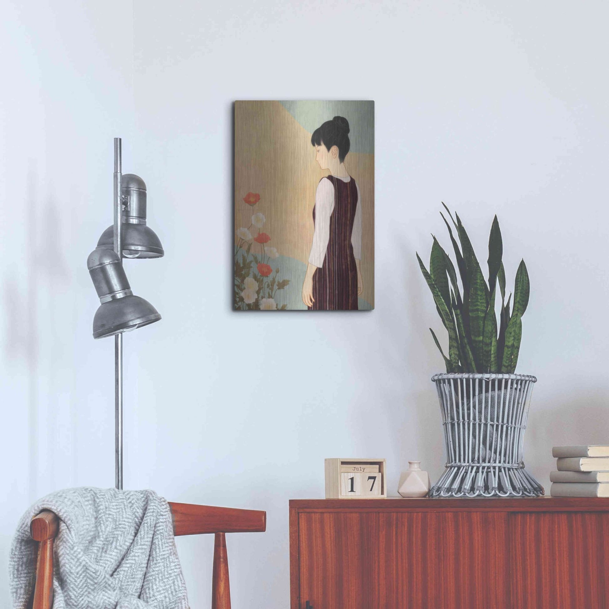 Luxe Metal Art 'Poppies and a Woman' by Sai Tamiya, Metal Wall Art,16x24