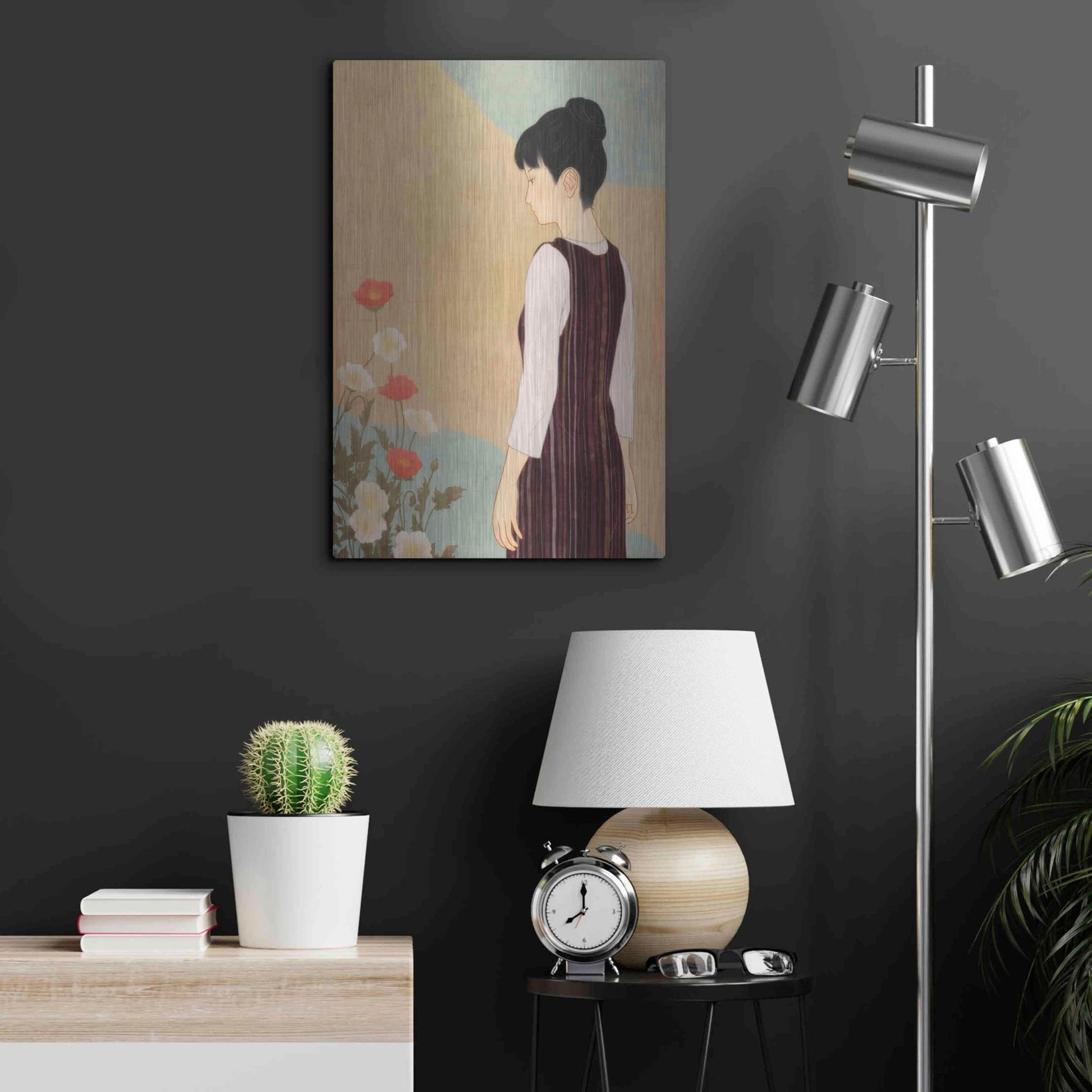 Luxe Metal Art 'Poppies and a Woman' by Sai Tamiya, Metal Wall Art,16x24