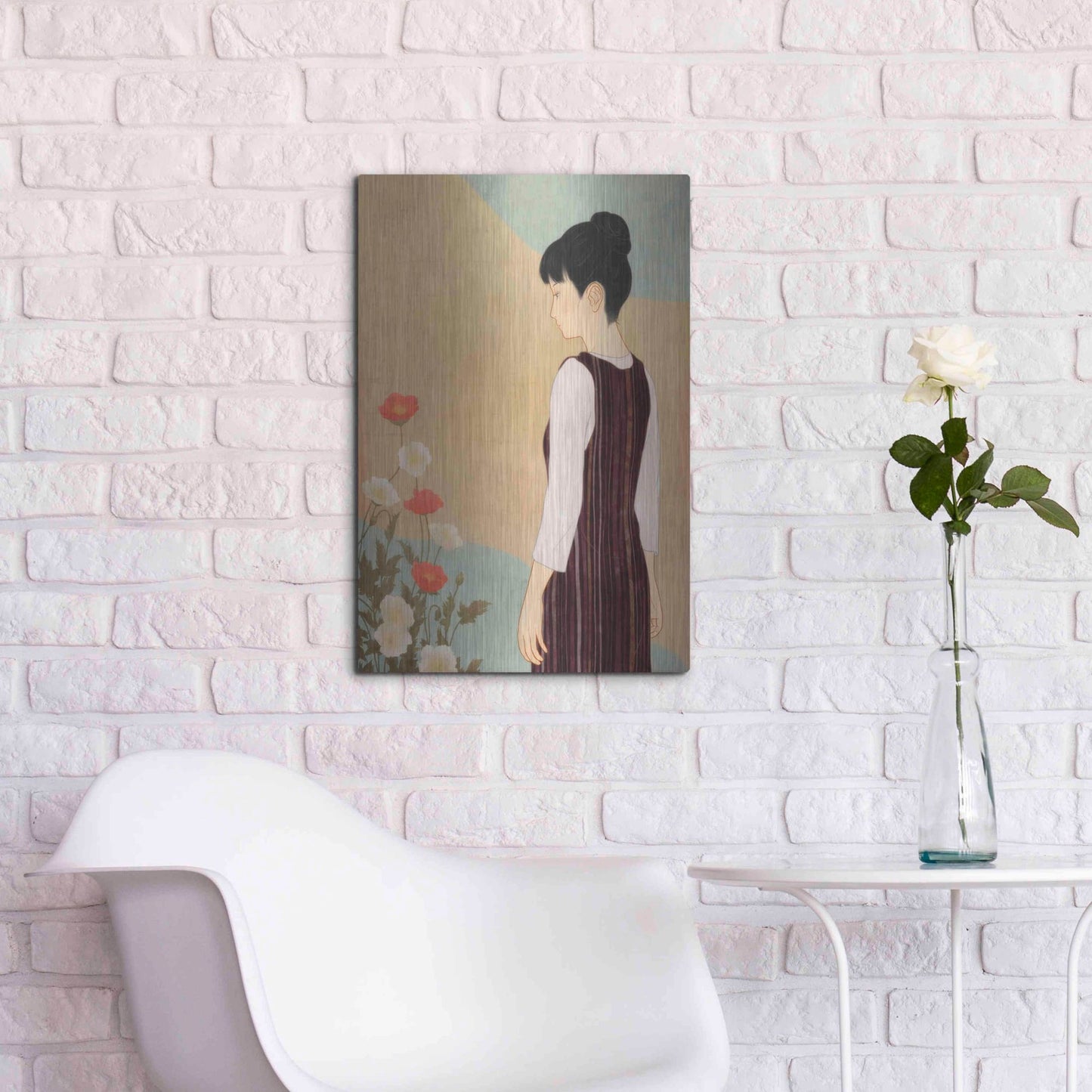 Luxe Metal Art 'Poppies and a Woman' by Sai Tamiya, Metal Wall Art,16x24