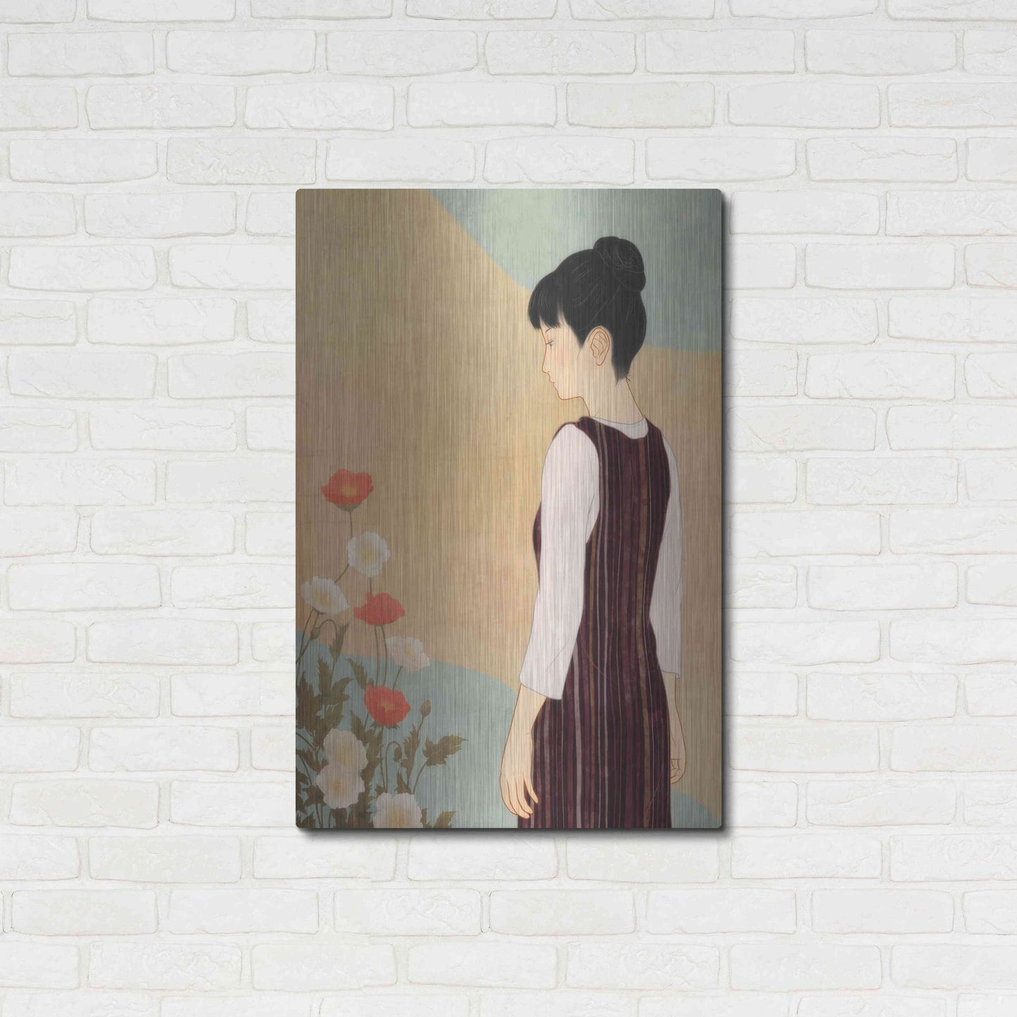 Luxe Metal Art 'Poppies and a Woman' by Sai Tamiya, Metal Wall Art,24x36