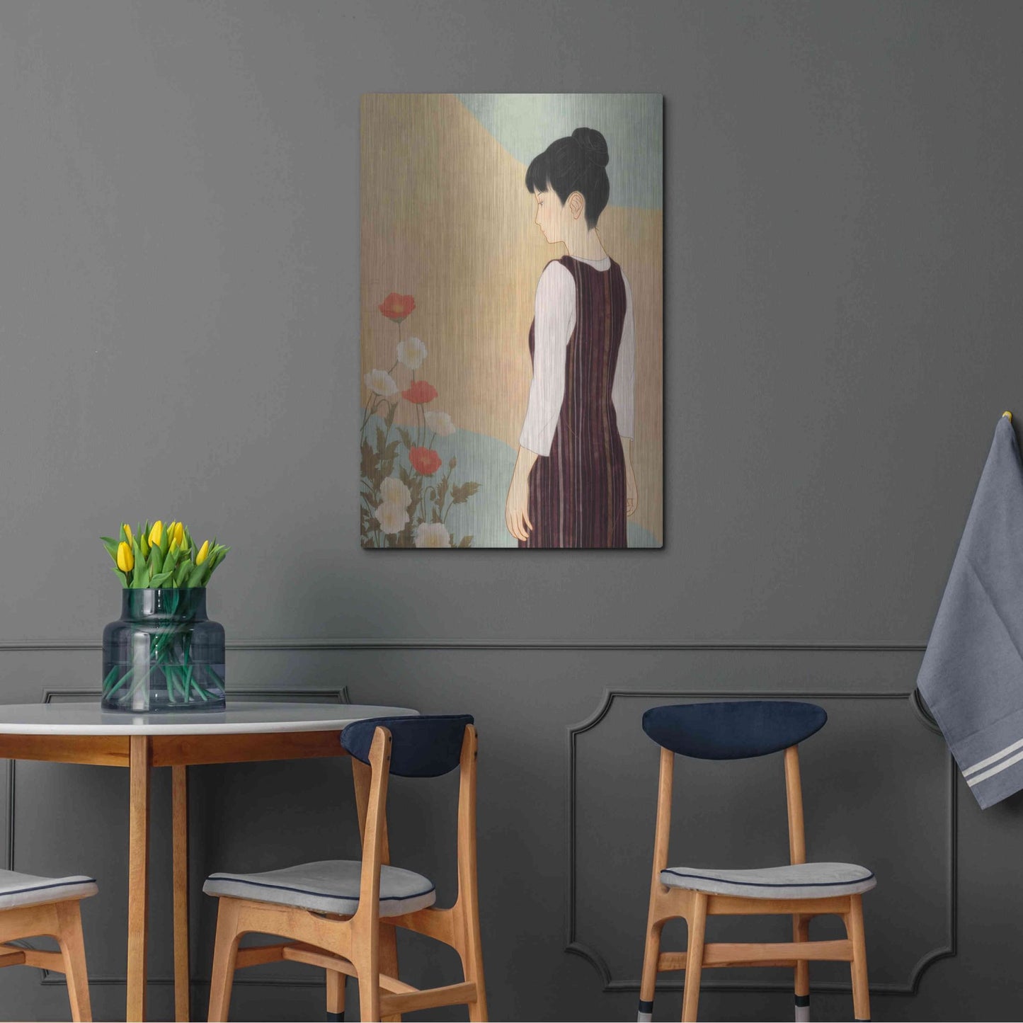 Luxe Metal Art 'Poppies and a Woman' by Sai Tamiya, Metal Wall Art,24x36