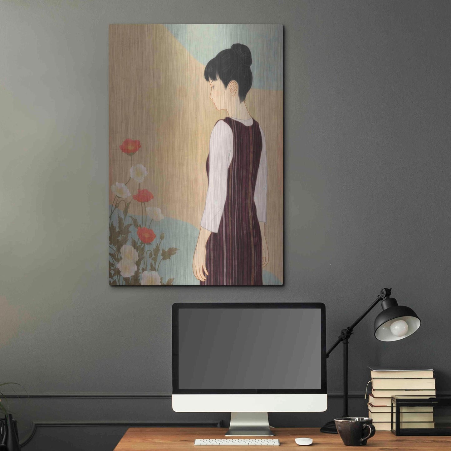 Luxe Metal Art 'Poppies and a Woman' by Sai Tamiya, Metal Wall Art,24x36