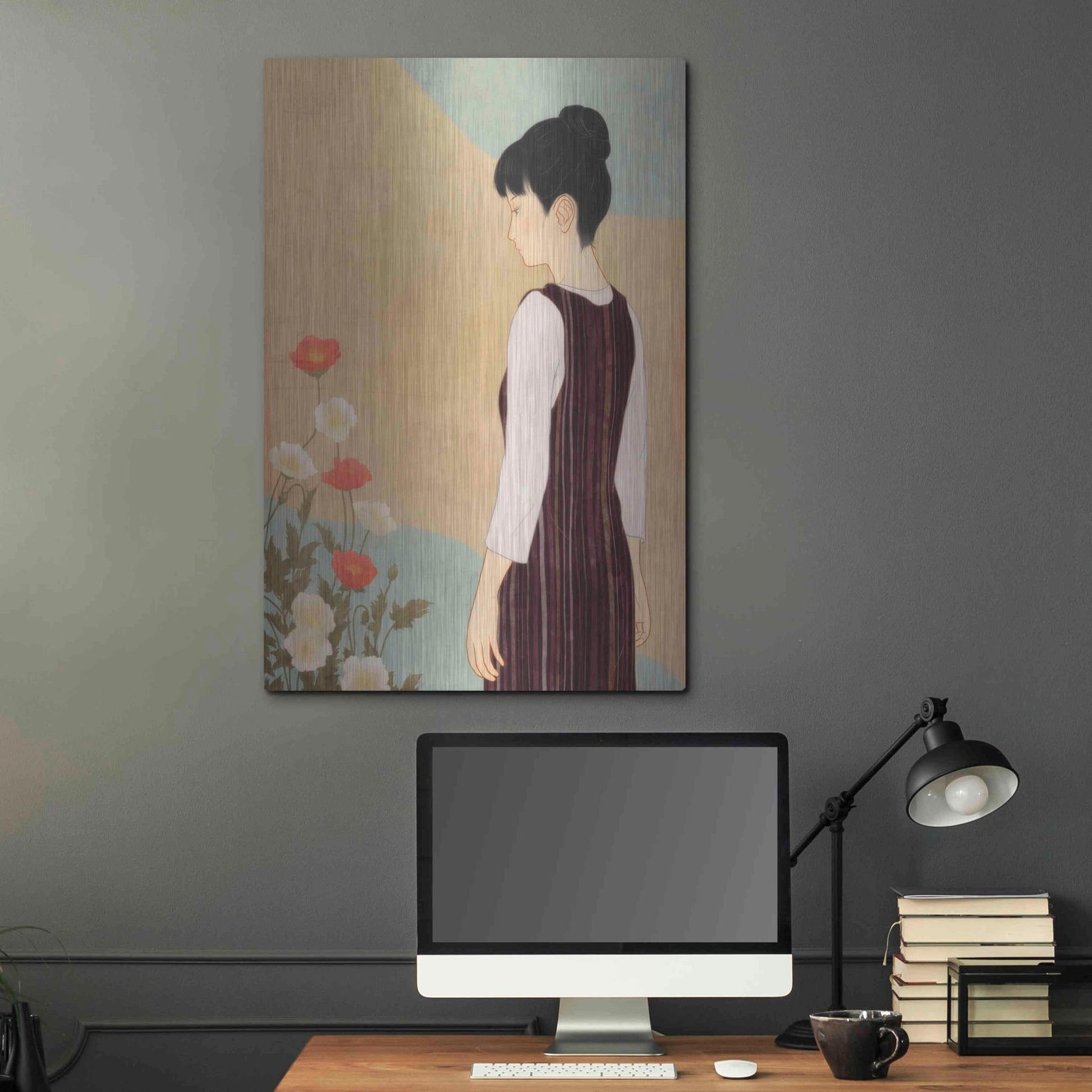 Luxe Metal Art 'Poppies and a Woman' by Sai Tamiya, Metal Wall Art,24x36