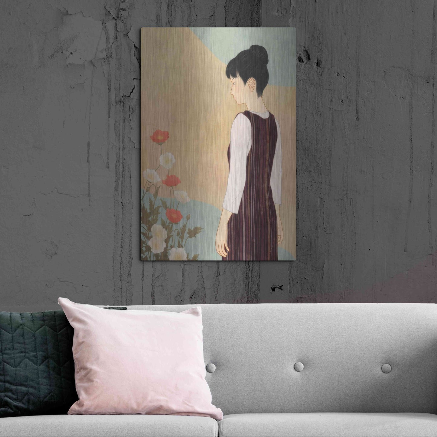 Luxe Metal Art 'Poppies and a Woman' by Sai Tamiya, Metal Wall Art,24x36