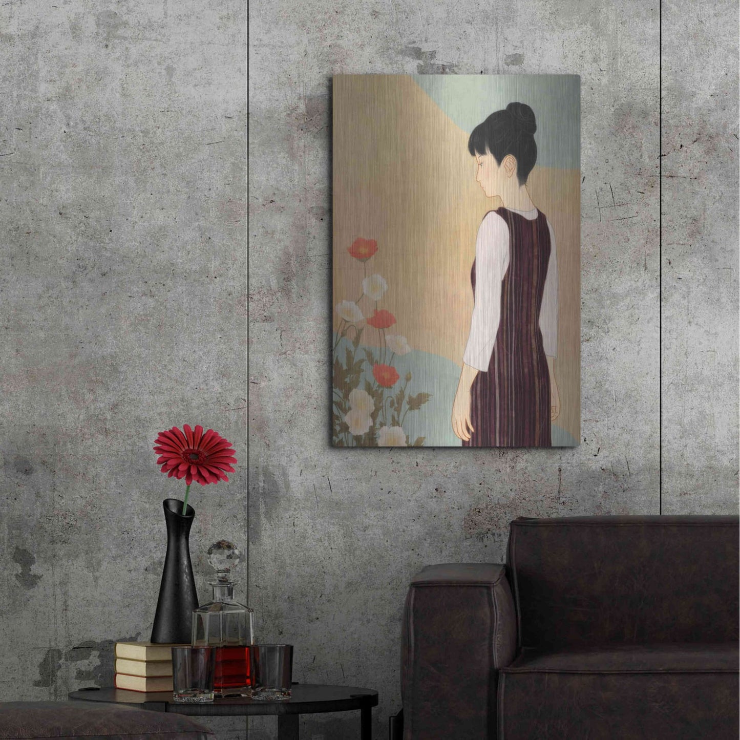 Luxe Metal Art 'Poppies and a Woman' by Sai Tamiya, Metal Wall Art,24x36