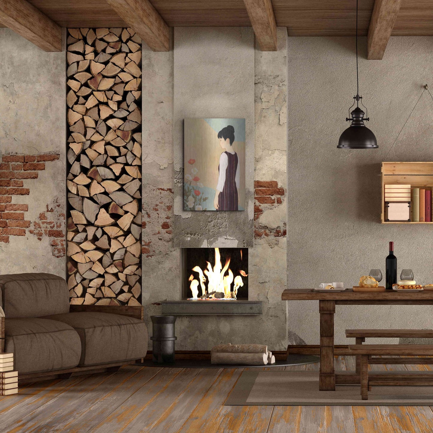 Luxe Metal Art 'Poppies and a Woman' by Sai Tamiya, Metal Wall Art,24x36