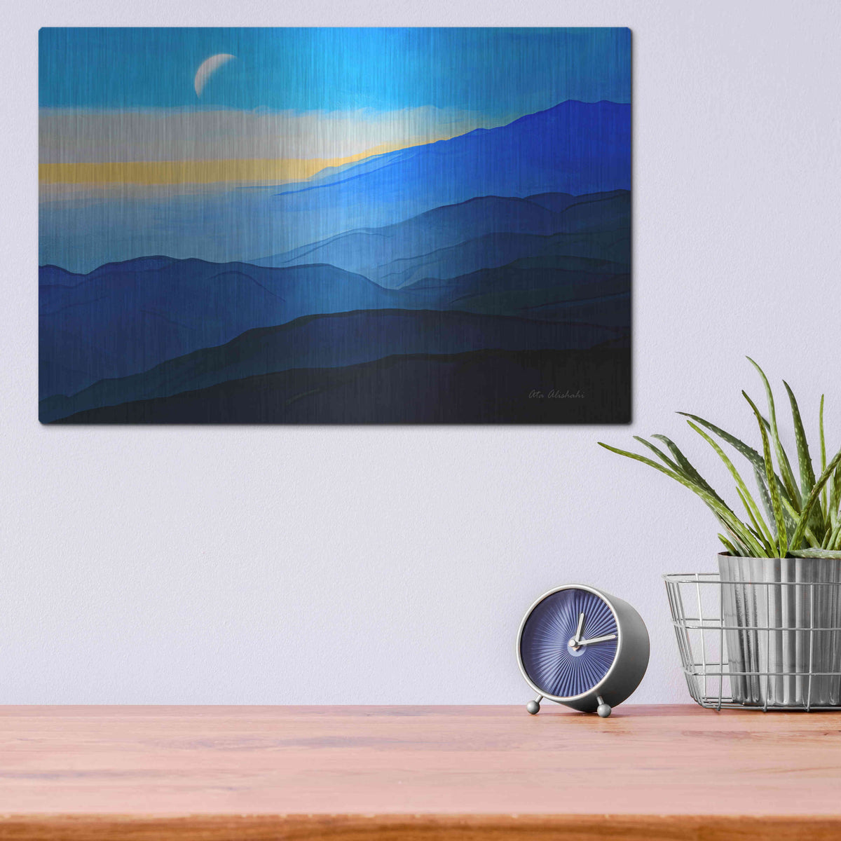Luxe Metal Art 'Blue Mountains' by Ata Alishahi, Metal Wall Art,16x12