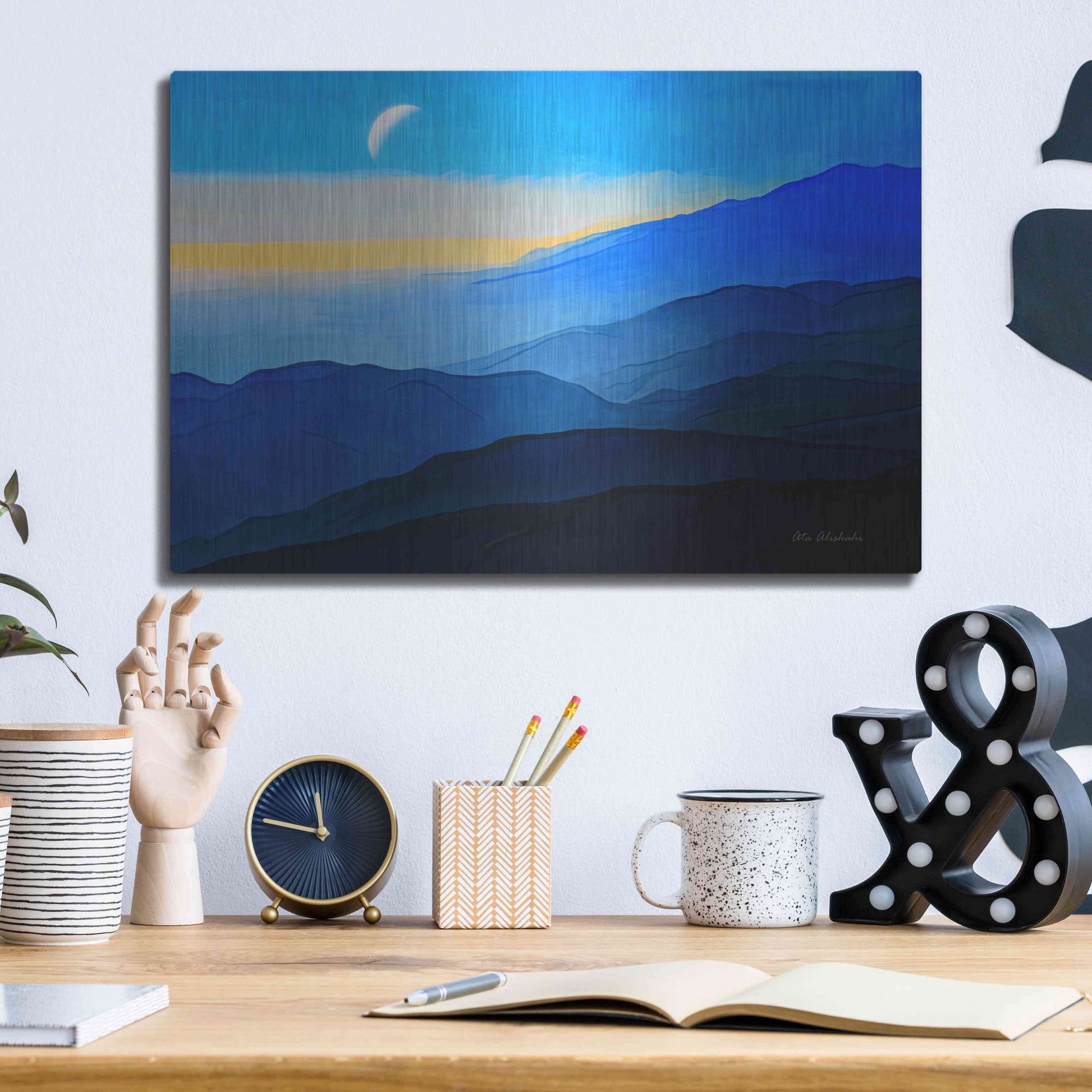 Luxe Metal Art 'Blue Mountains' by Ata Alishahi, Metal Wall Art,16x12