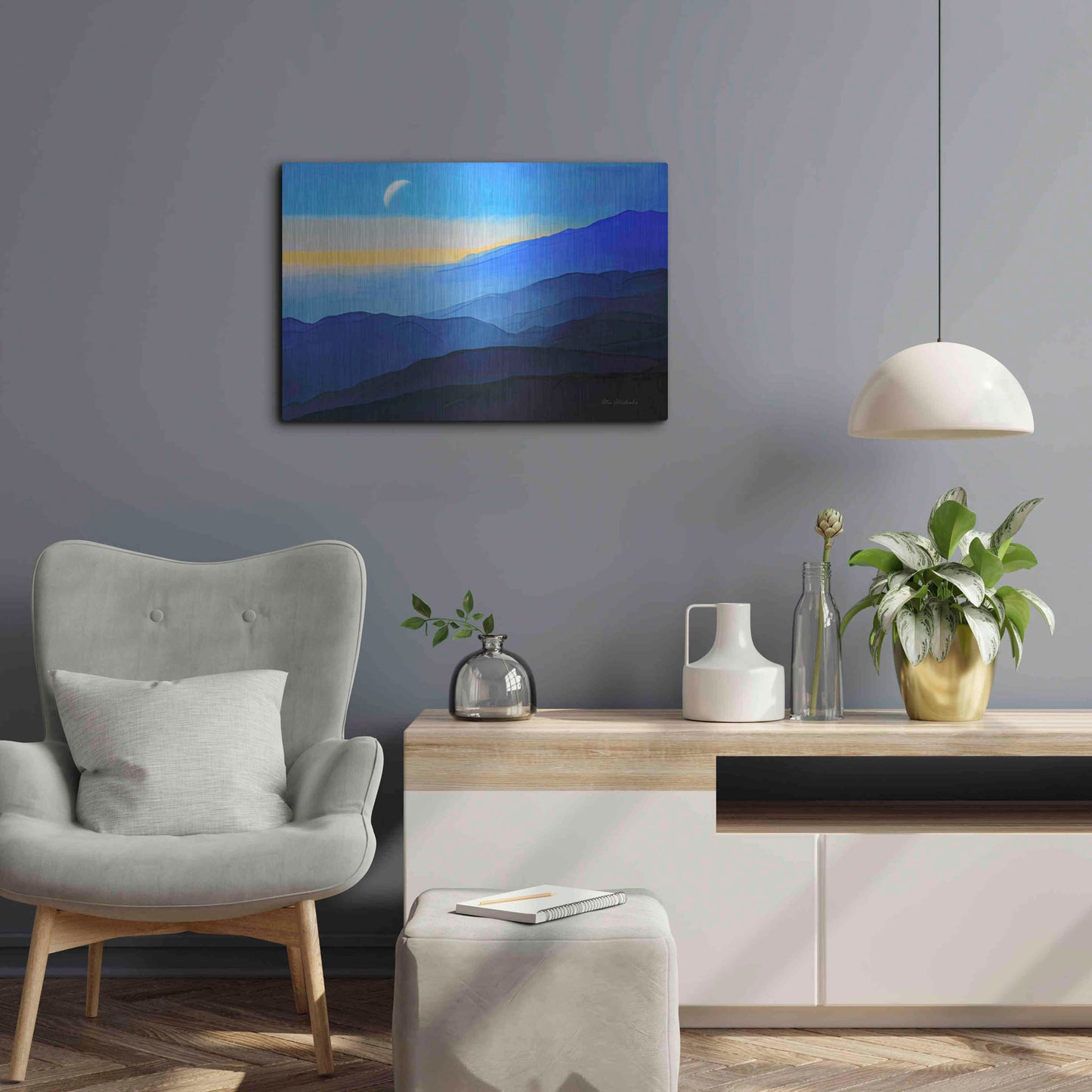 Luxe Metal Art 'Blue Mountains' by Ata Alishahi, Metal Wall Art,24x16