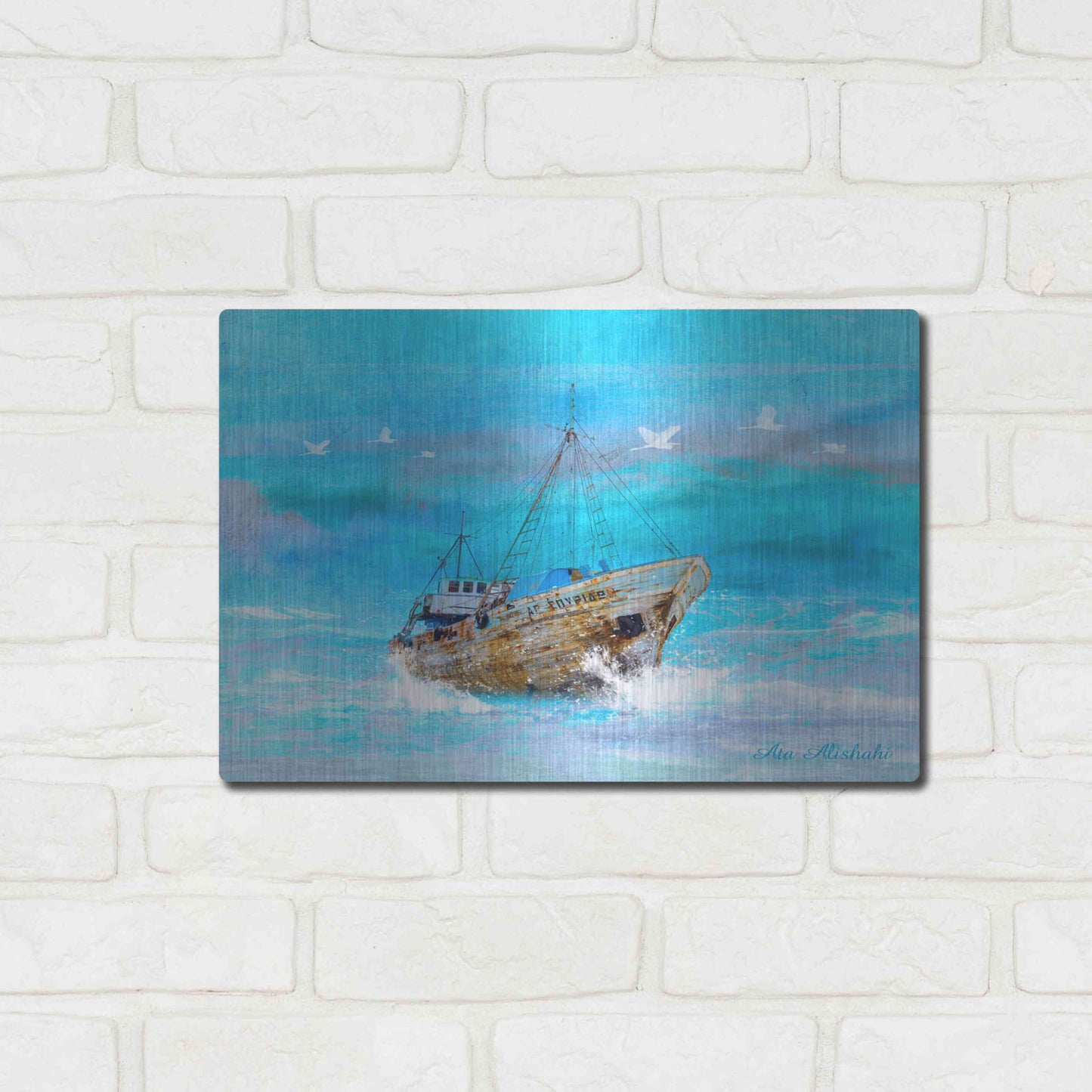 Luxe Metal Art 'Blue Sea' by Ata Alishahi, Metal Wall Art,16x12