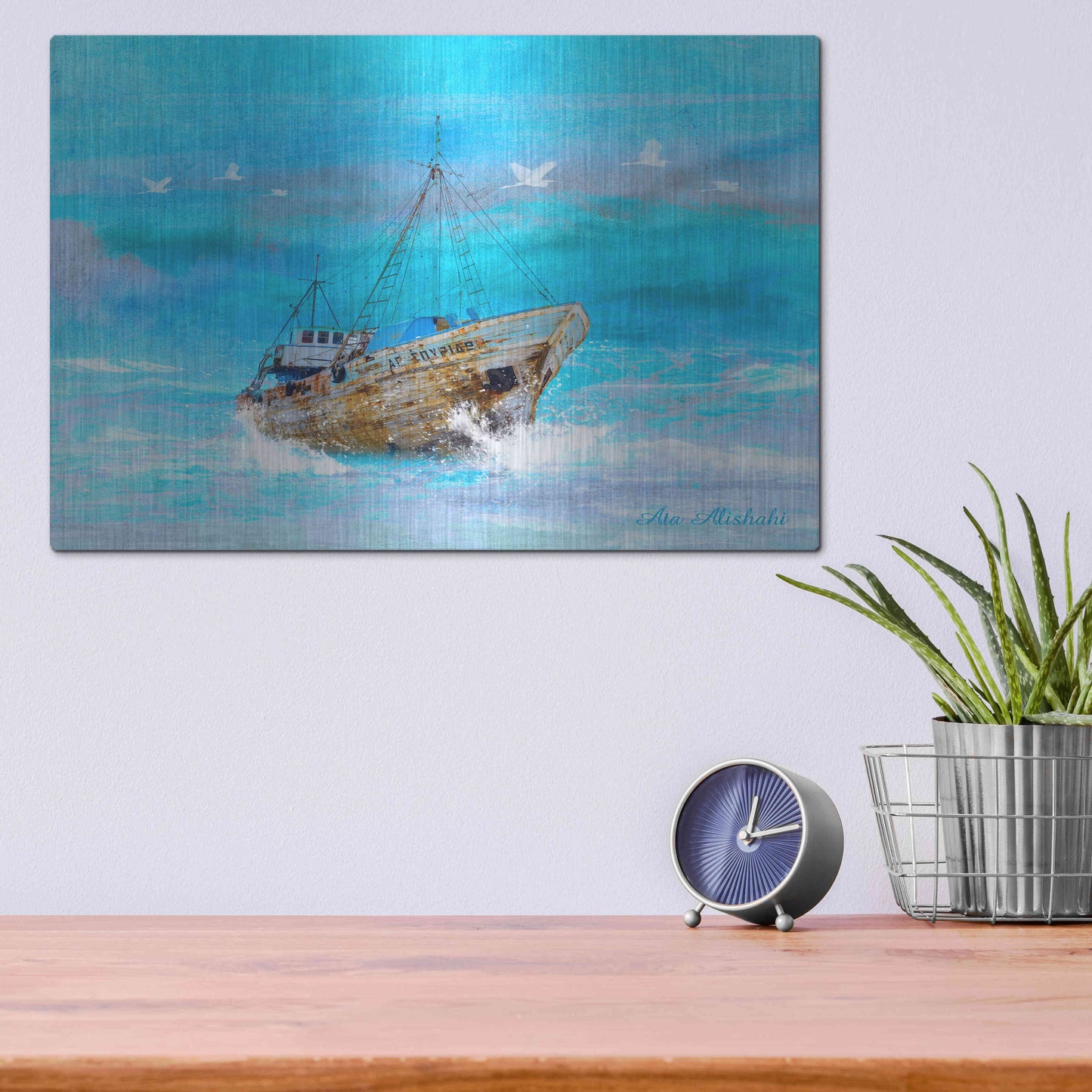 Luxe Metal Art 'Blue Sea' by Ata Alishahi, Metal Wall Art,16x12