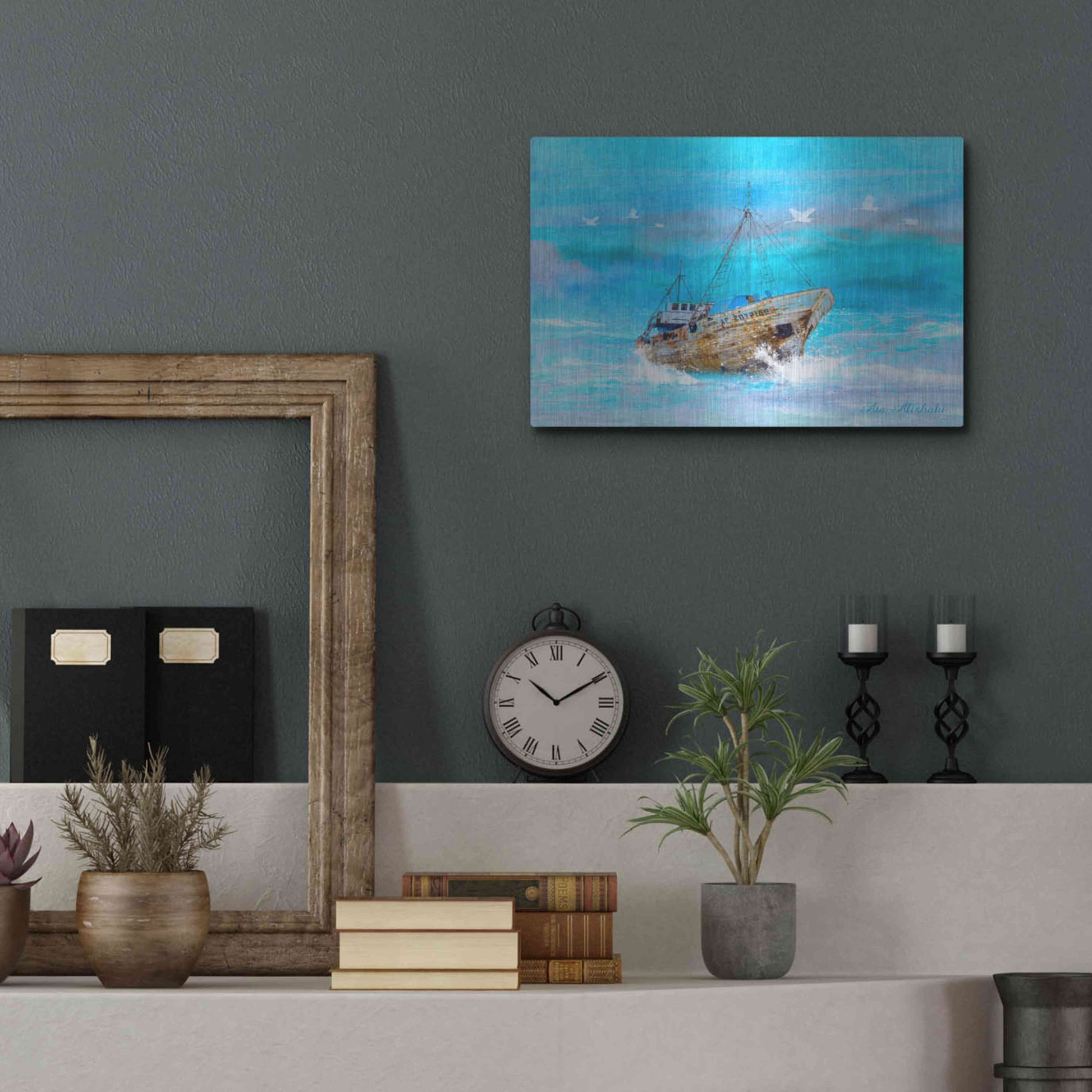 Luxe Metal Art 'Blue Sea' by Ata Alishahi, Metal Wall Art,16x12