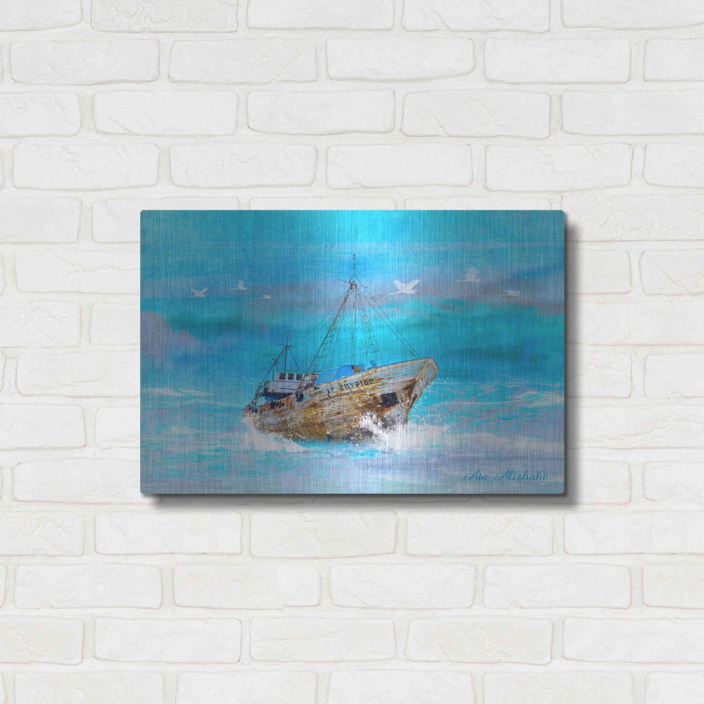 Luxe Metal Art 'Blue Sea' by Ata Alishahi, Metal Wall Art,24x16