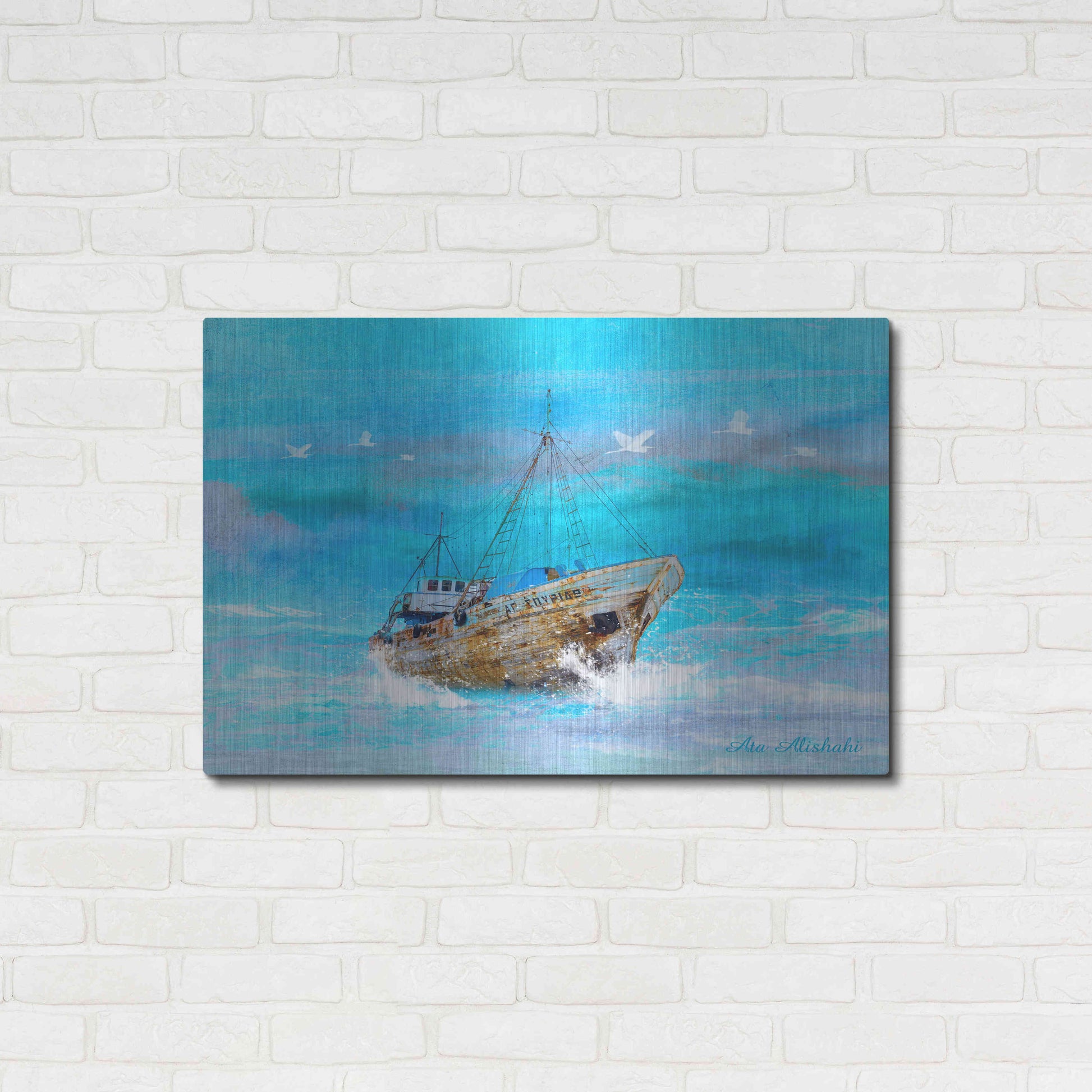 Luxe Metal Art 'Blue Sea' by Ata Alishahi, Metal Wall Art,36x24