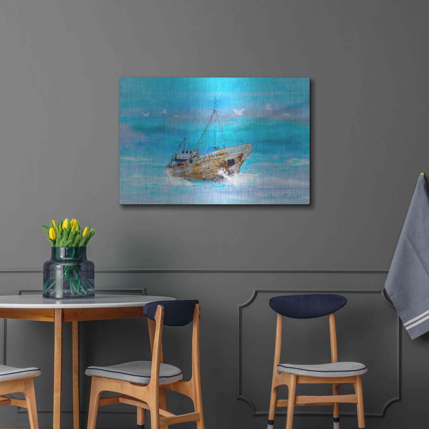 Luxe Metal Art 'Blue Sea' by Ata Alishahi, Metal Wall Art,36x24