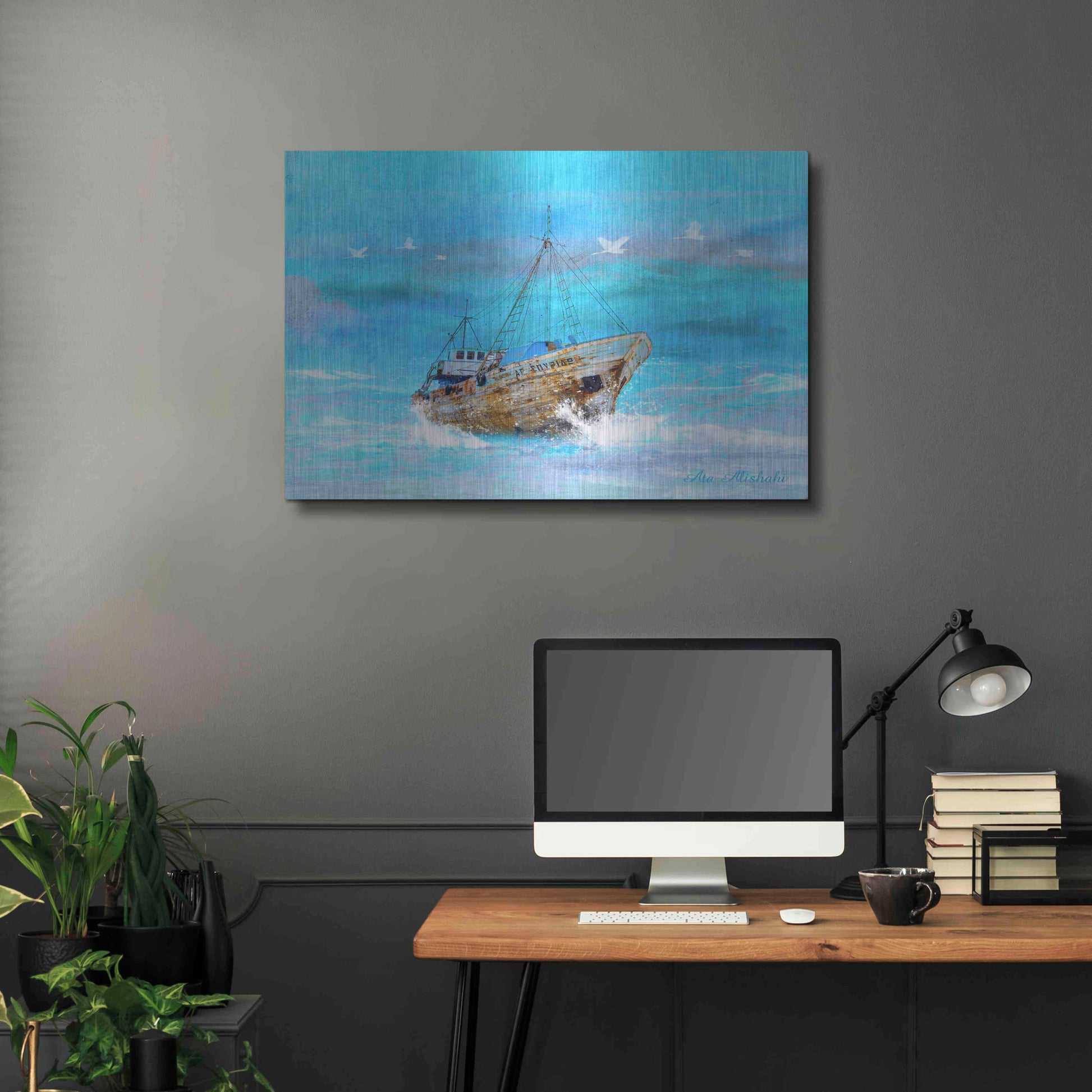 Luxe Metal Art 'Blue Sea' by Ata Alishahi, Metal Wall Art,36x24