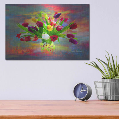 Luxe Metal Art 'Colorful Flowers 2' by Ata Alishahi, Metal Wall Art,16x12