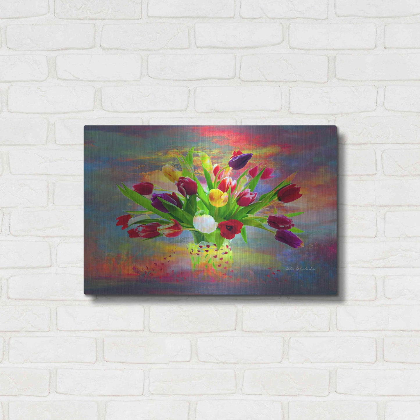 Luxe Metal Art 'Colorful Flowers 2' by Ata Alishahi, Metal Wall Art,24x16