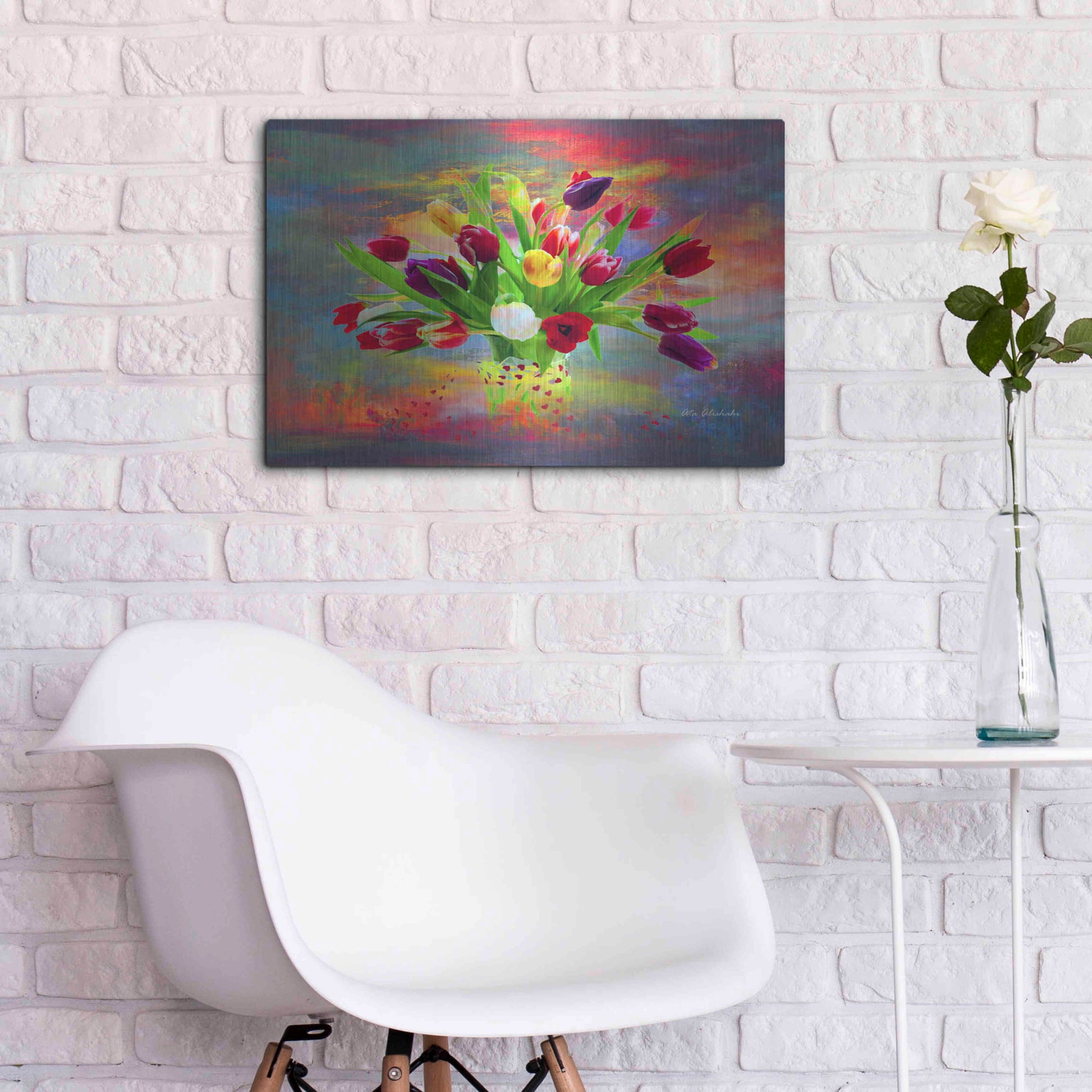 Luxe Metal Art 'Colorful Flowers 2' by Ata Alishahi, Metal Wall Art,24x16