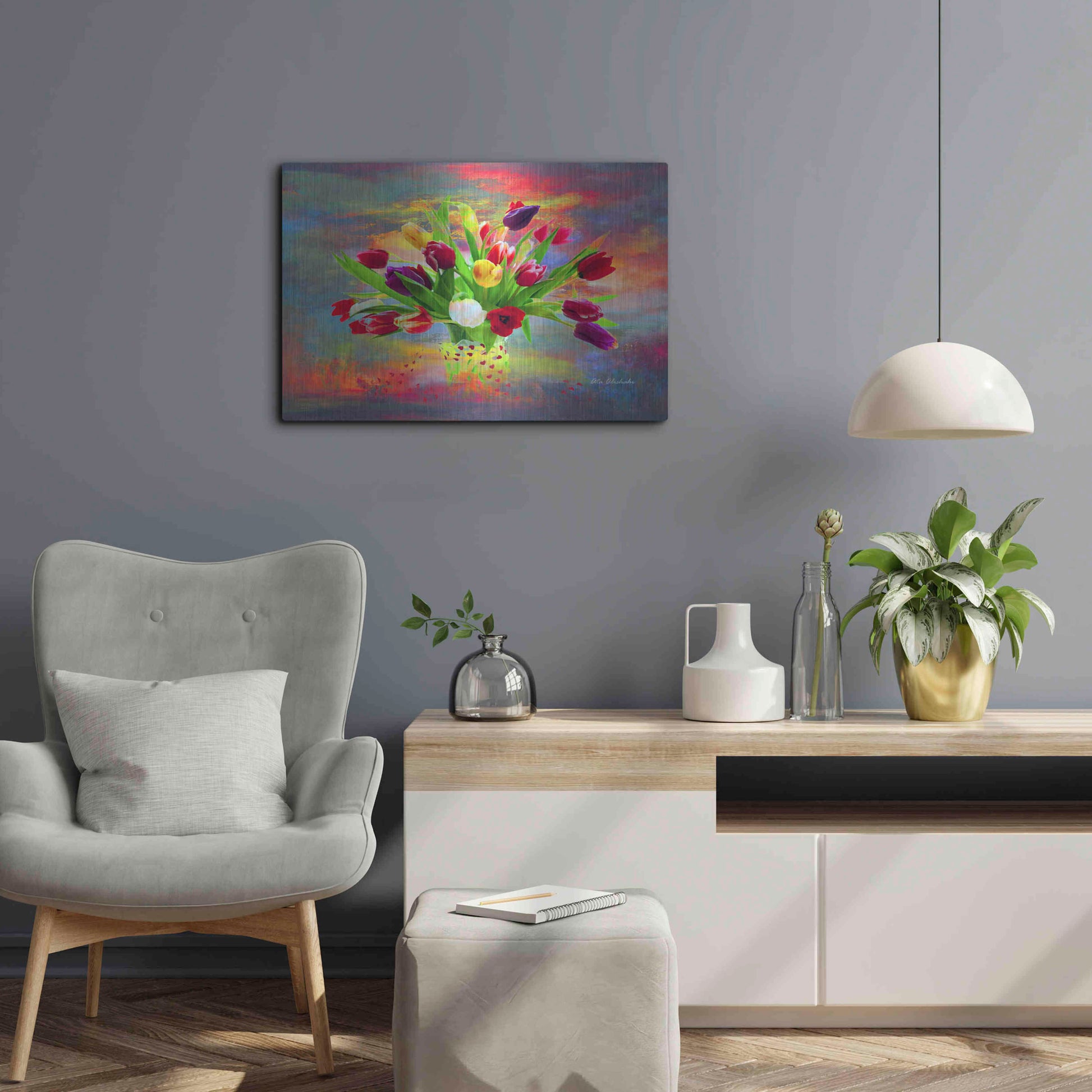 Luxe Metal Art 'Colorful Flowers 2' by Ata Alishahi, Metal Wall Art,24x16