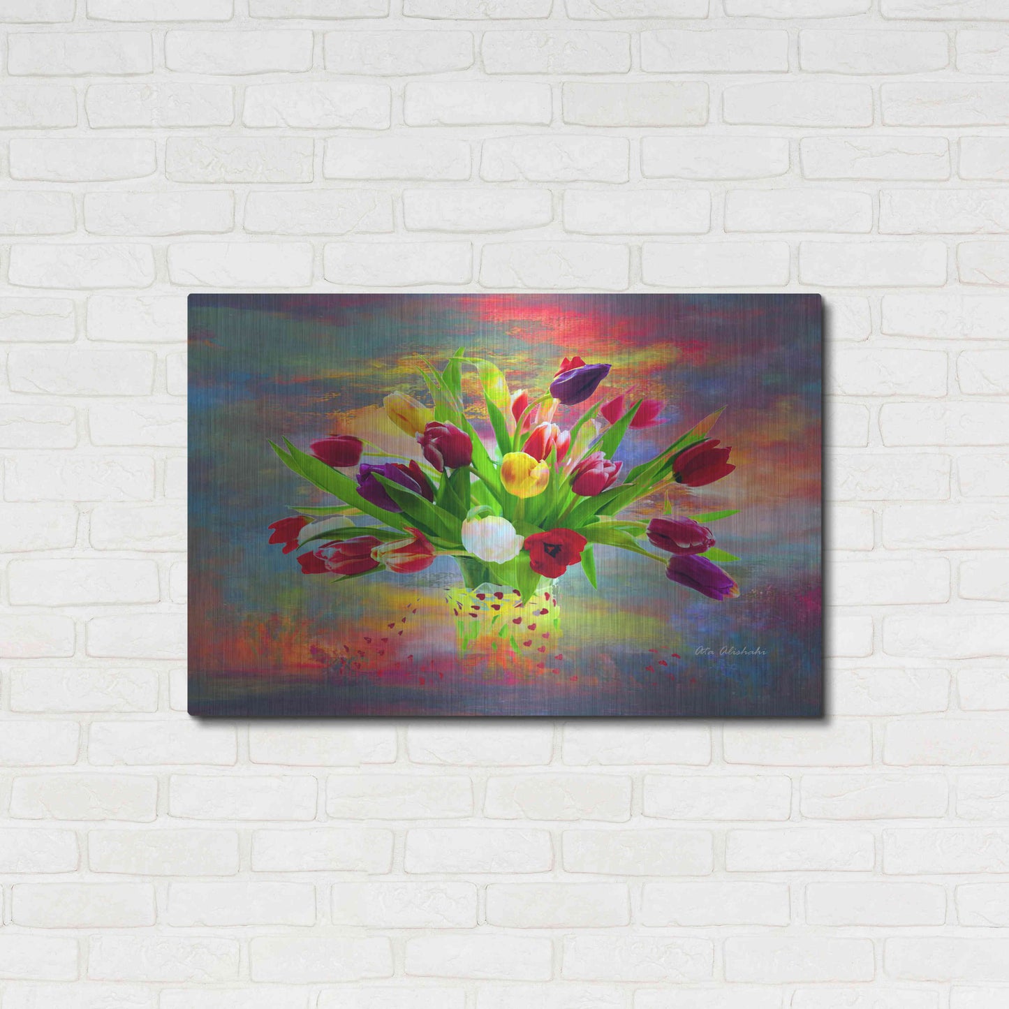 Luxe Metal Art 'Colorful Flowers 2' by Ata Alishahi, Metal Wall Art,36x24